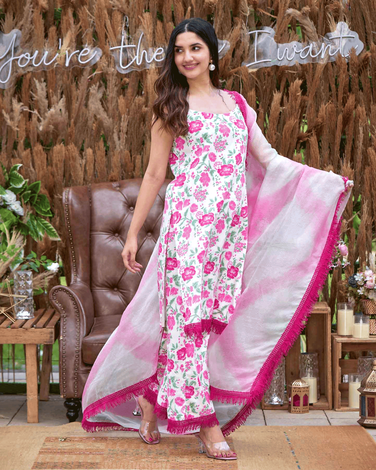 Carnation Pink Printed Cotton Suit Set My Store