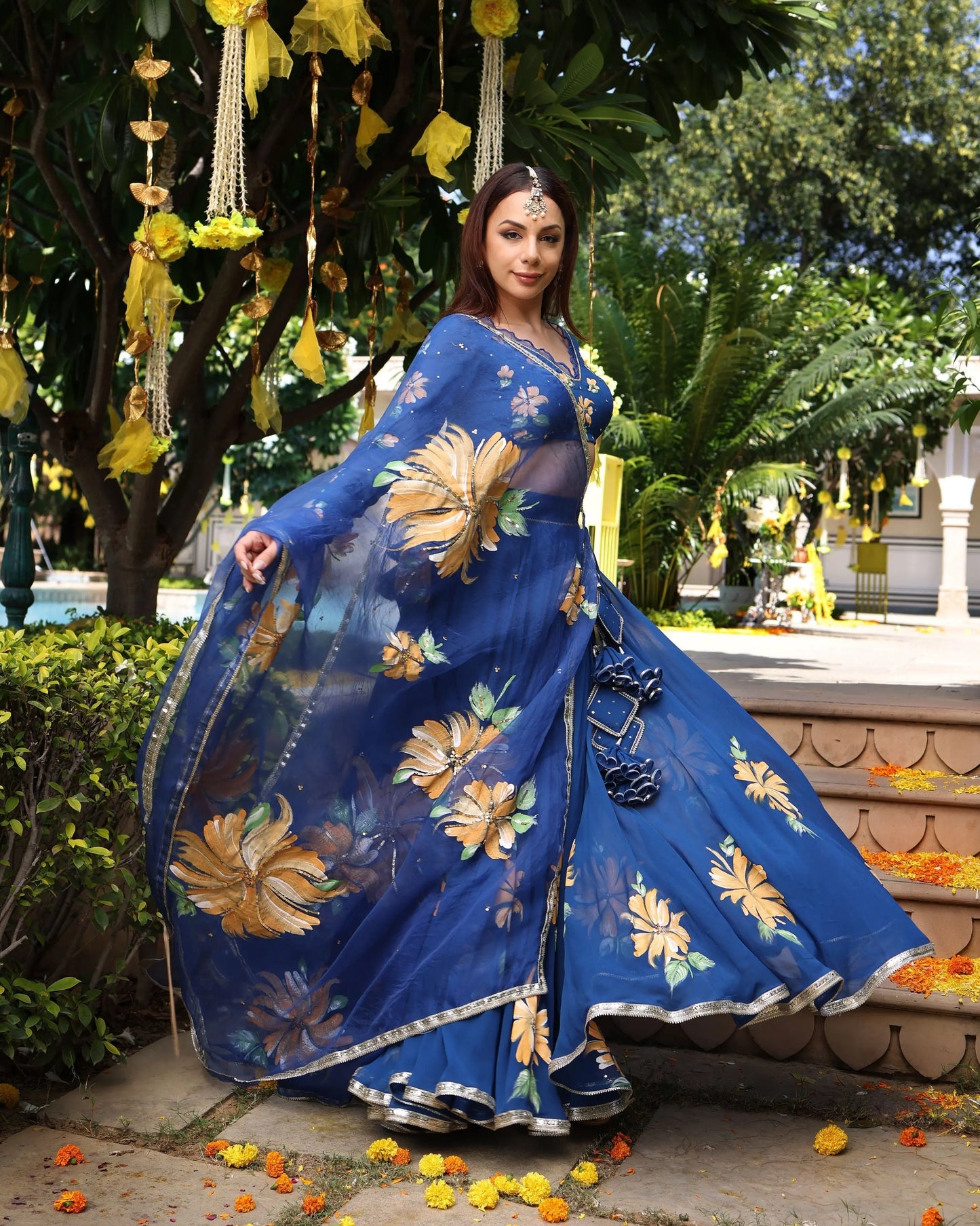 Madison Blue Handpainted Georgette Lehenga Set My Store