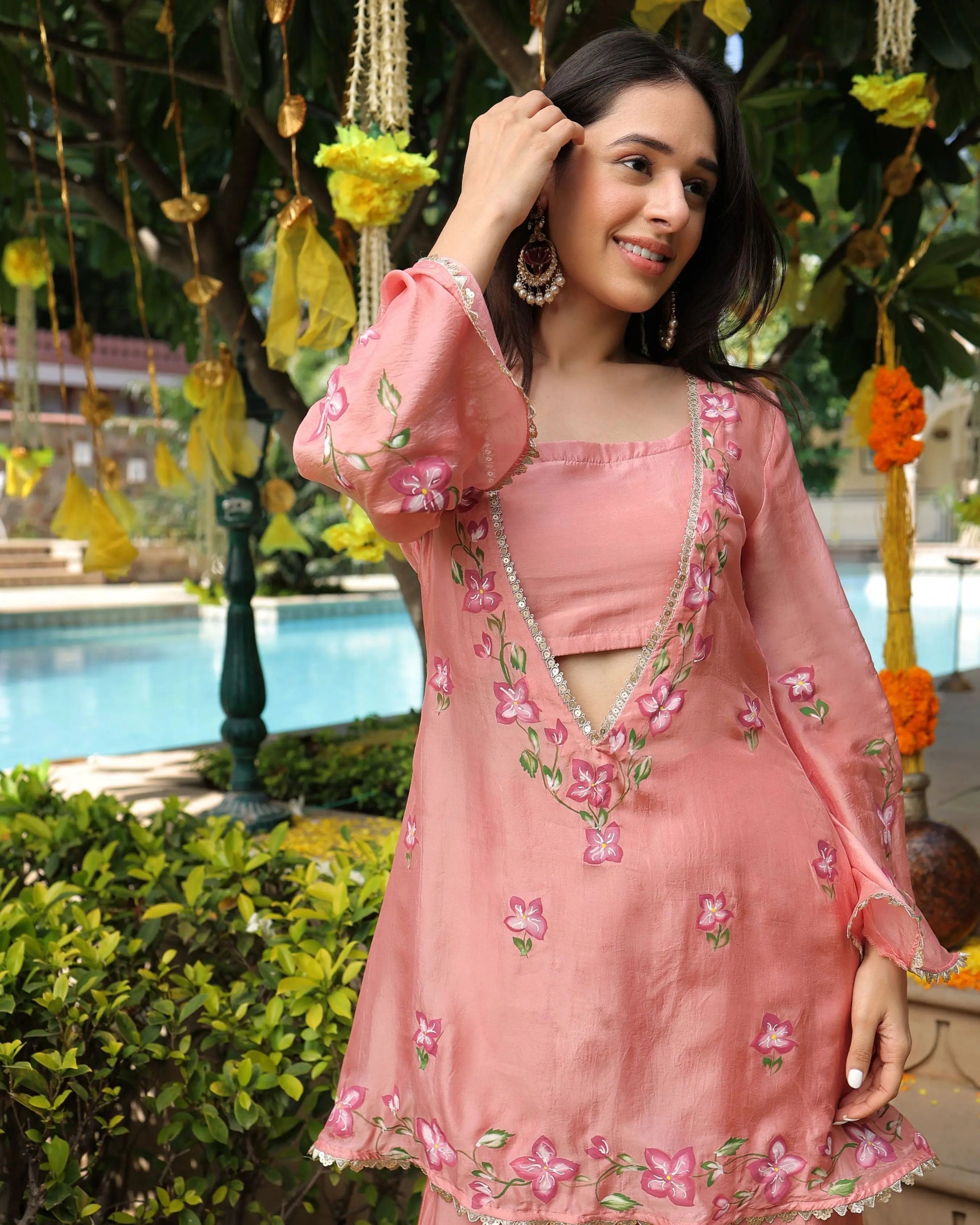 Peach Mystery Handpainted Silk Coord Set My Store