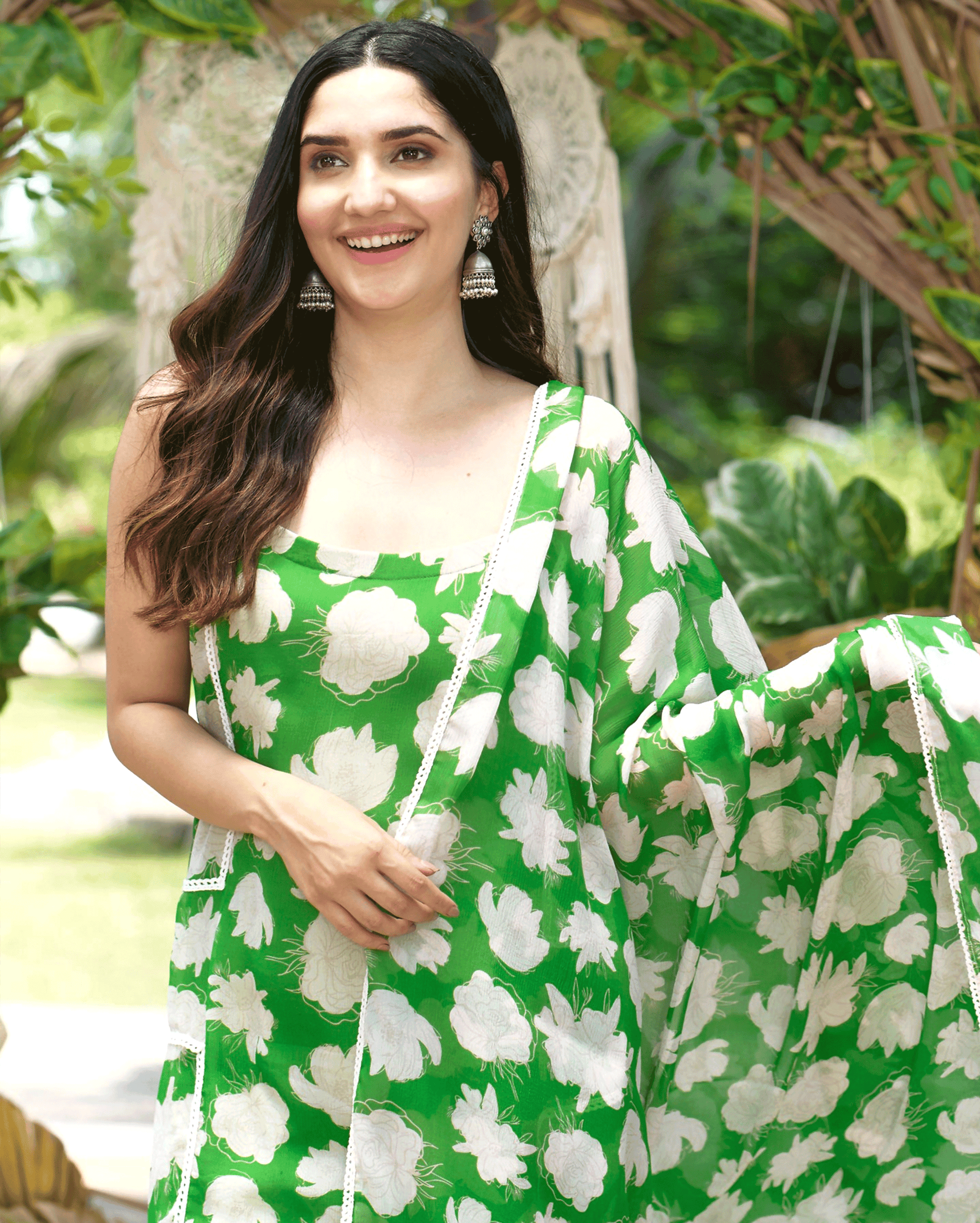 Drisana Green Printed Chiffon Suit Set My Store