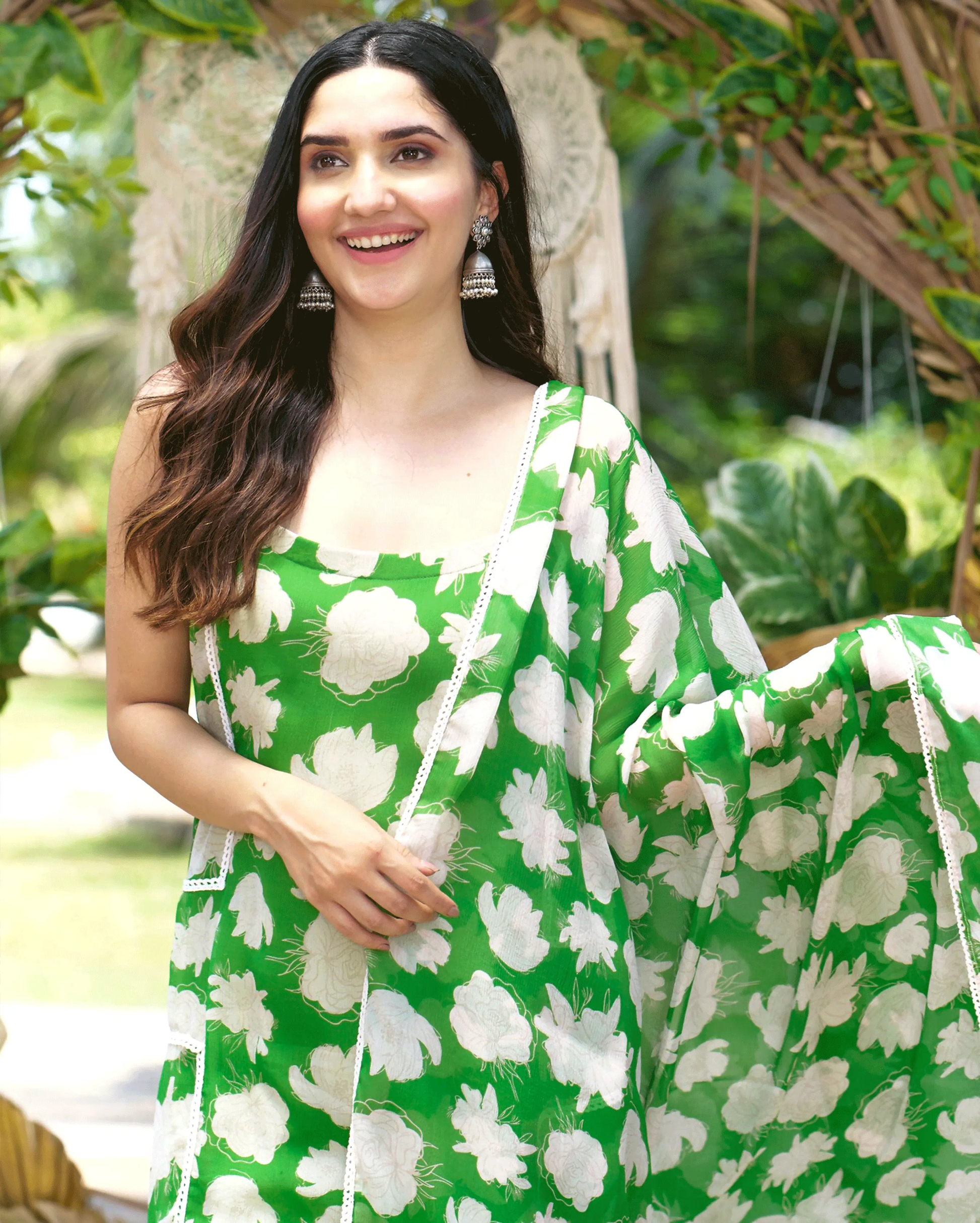 Drisana Green Printed Chiffon Suit Set My Store