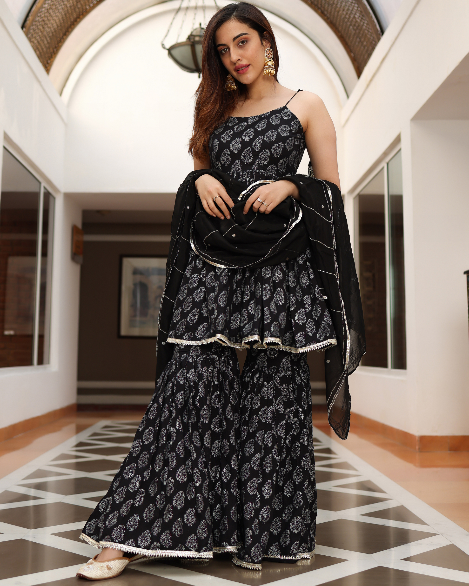 Fresh Black Handblock Sharara Set My Store