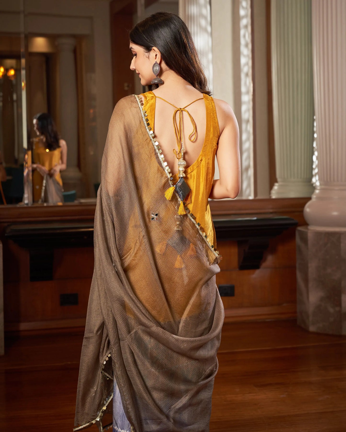 Avni Yellow Grey Tie-Dye Chanderi Suit Set My Store