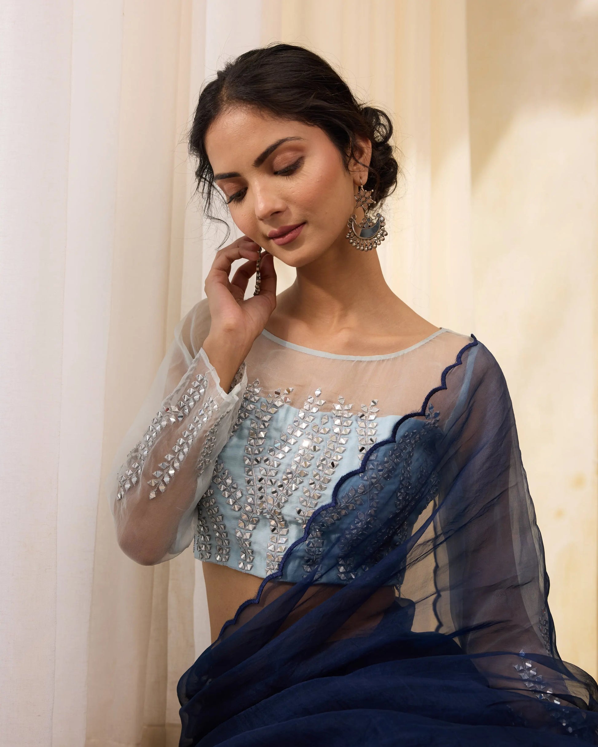 Ocean Wave Blue Organza Embroidered Blouse My Store