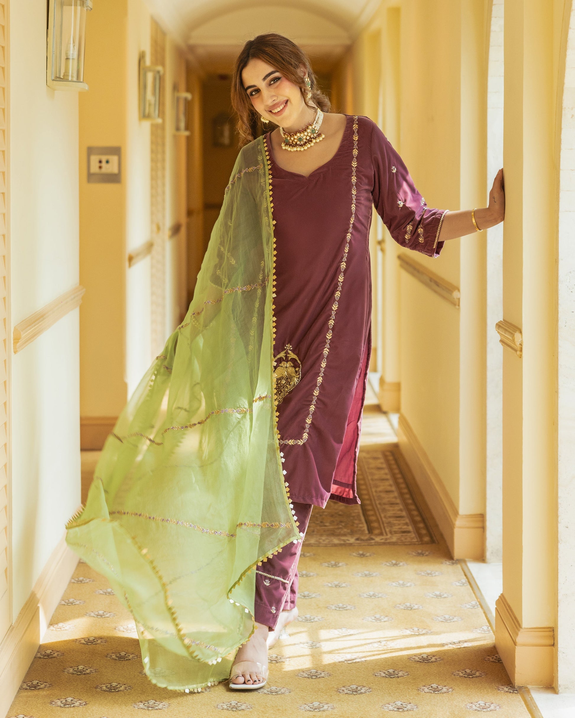 Kainat Mauve Embroidered Velvet Suit Set My Store