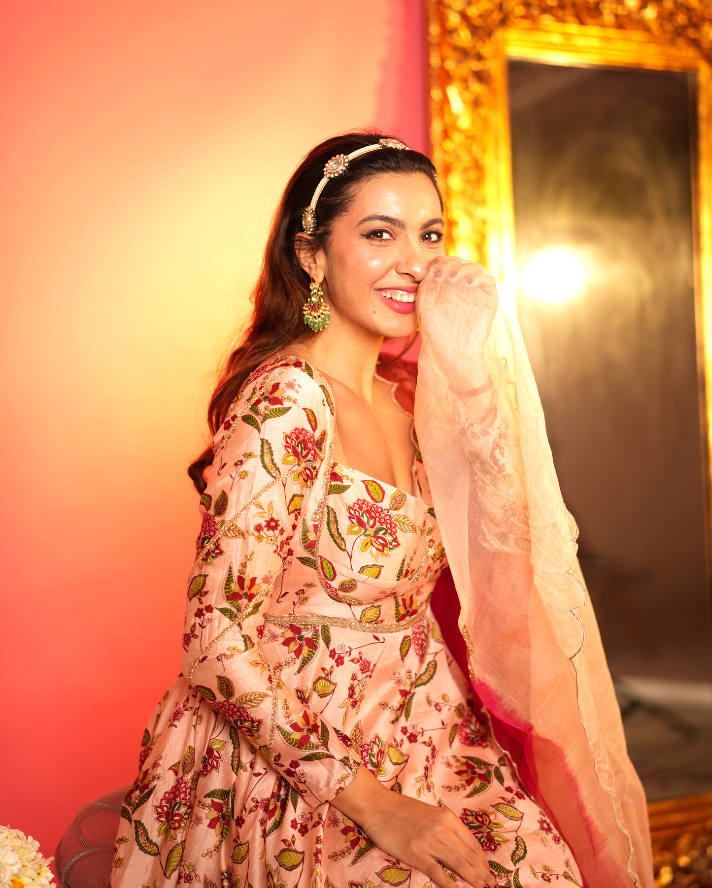 Draksha Peach Printed Chanderi Suit Set My Store