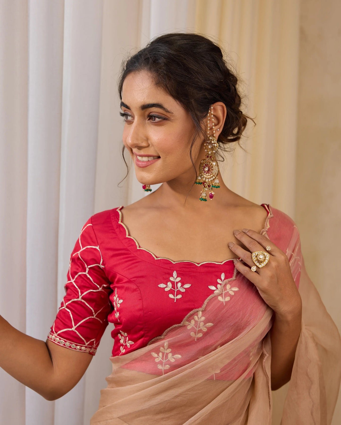 Scarlet Red Satin Gotapatti Blouse My Store