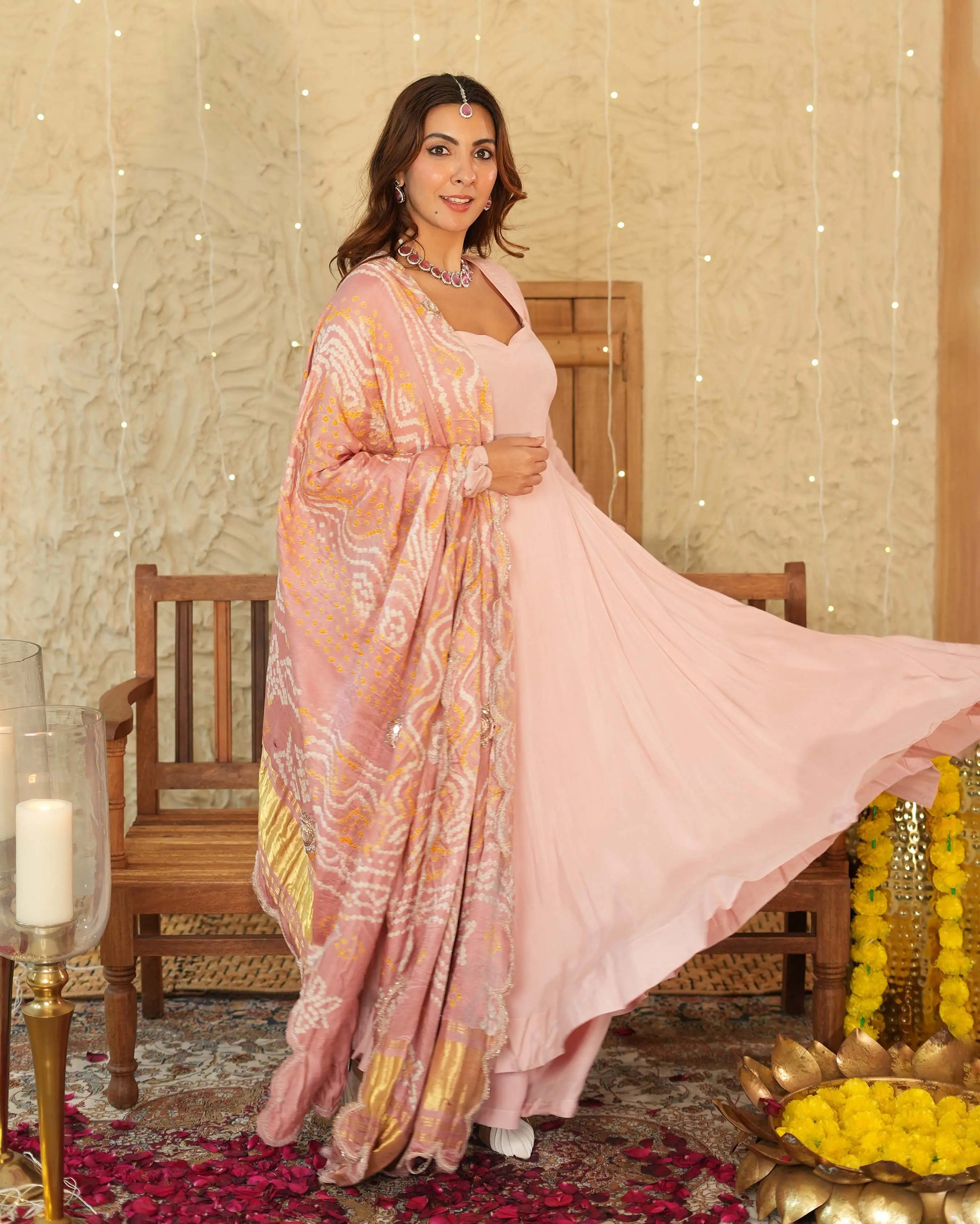 Utsav Pink Bandhani Silk Suit Set My Store