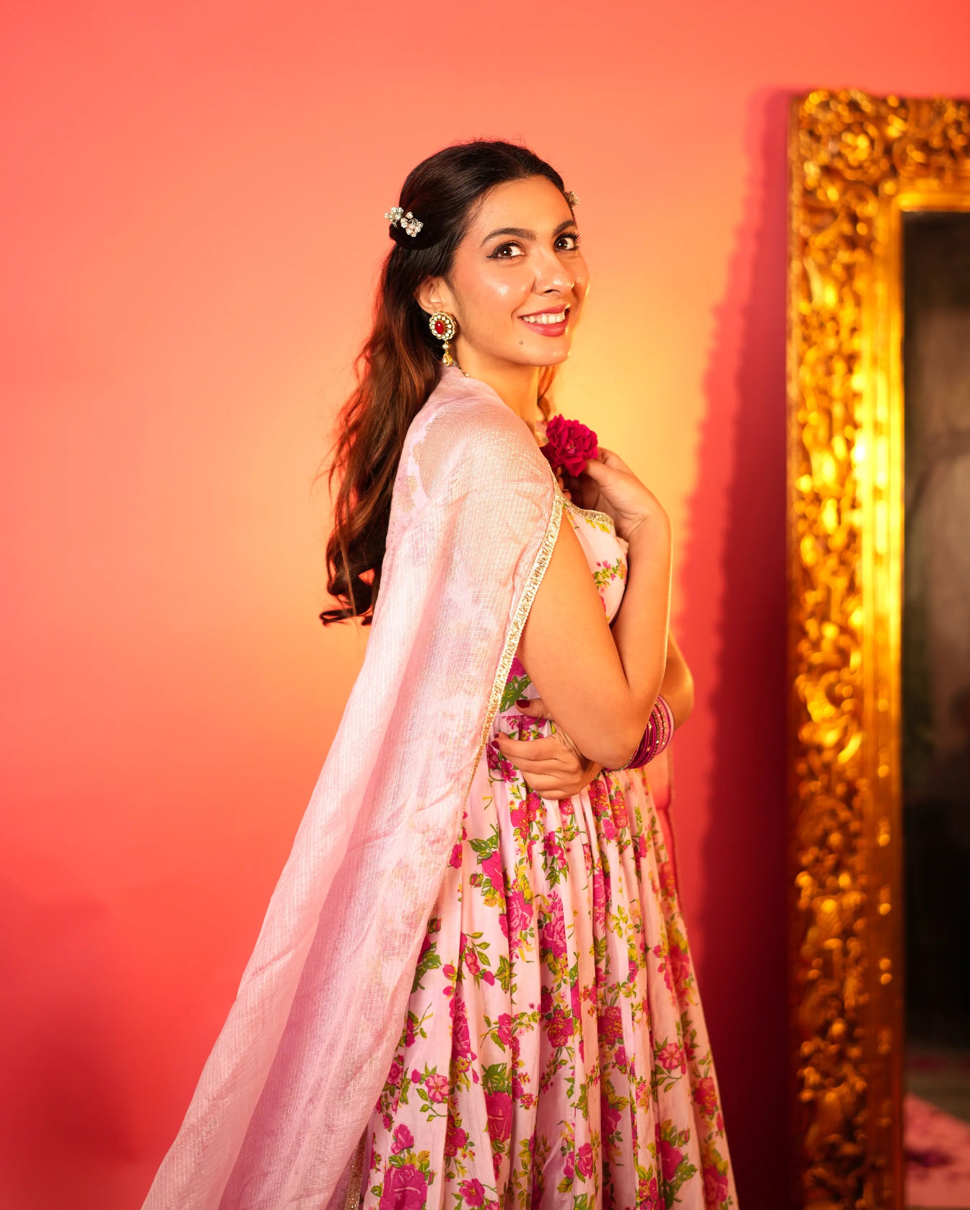 Gulaab Baby Pink Printed Silk Suit Set My Store