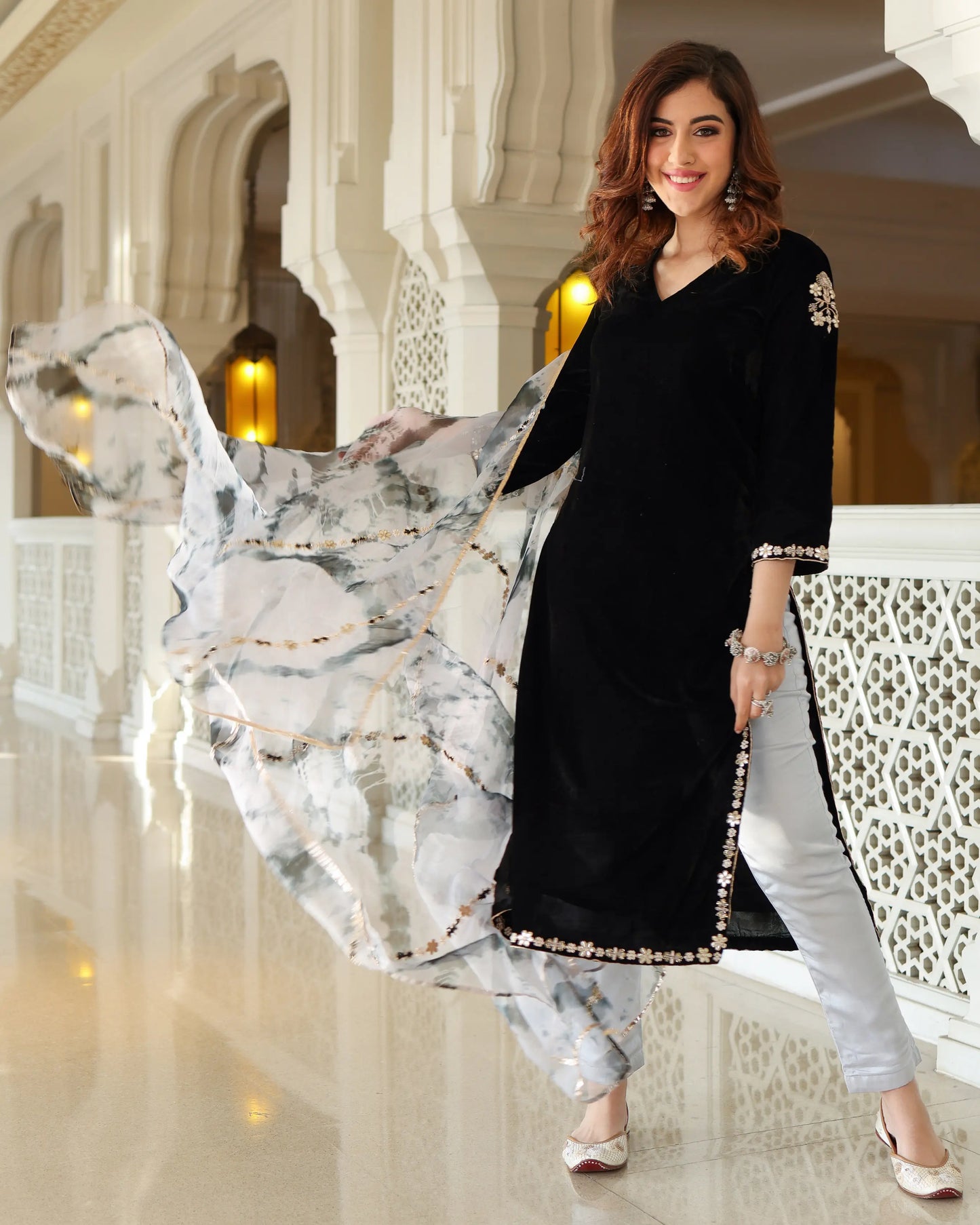 Bold Black Velvet Handcrafted Suit Set My Store