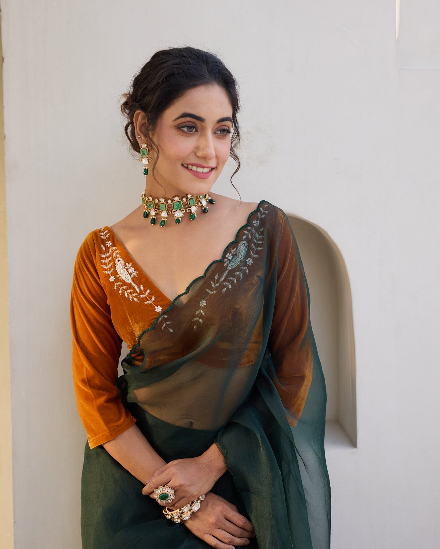 Sparrow Mustard Velvet Embroidered Blouse My Store