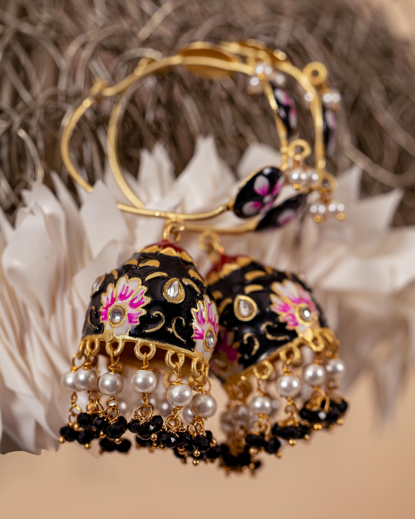 Black Flower Handcrafted Brass Earrings Quick Cart