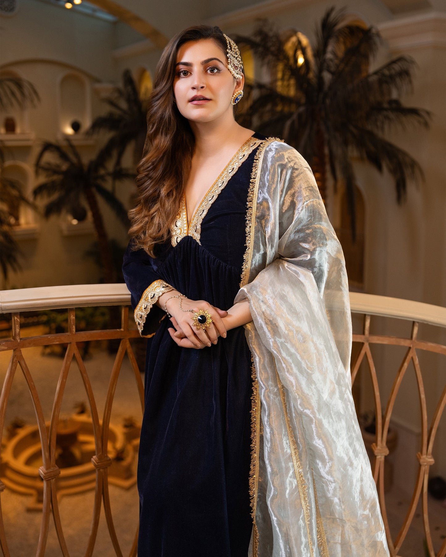 Murshid Navy Solid Velvet Suit Set My Store