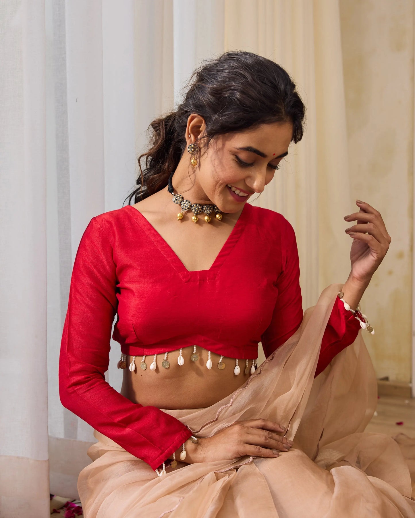 Rose Cascade Red Silk Blouse My Store