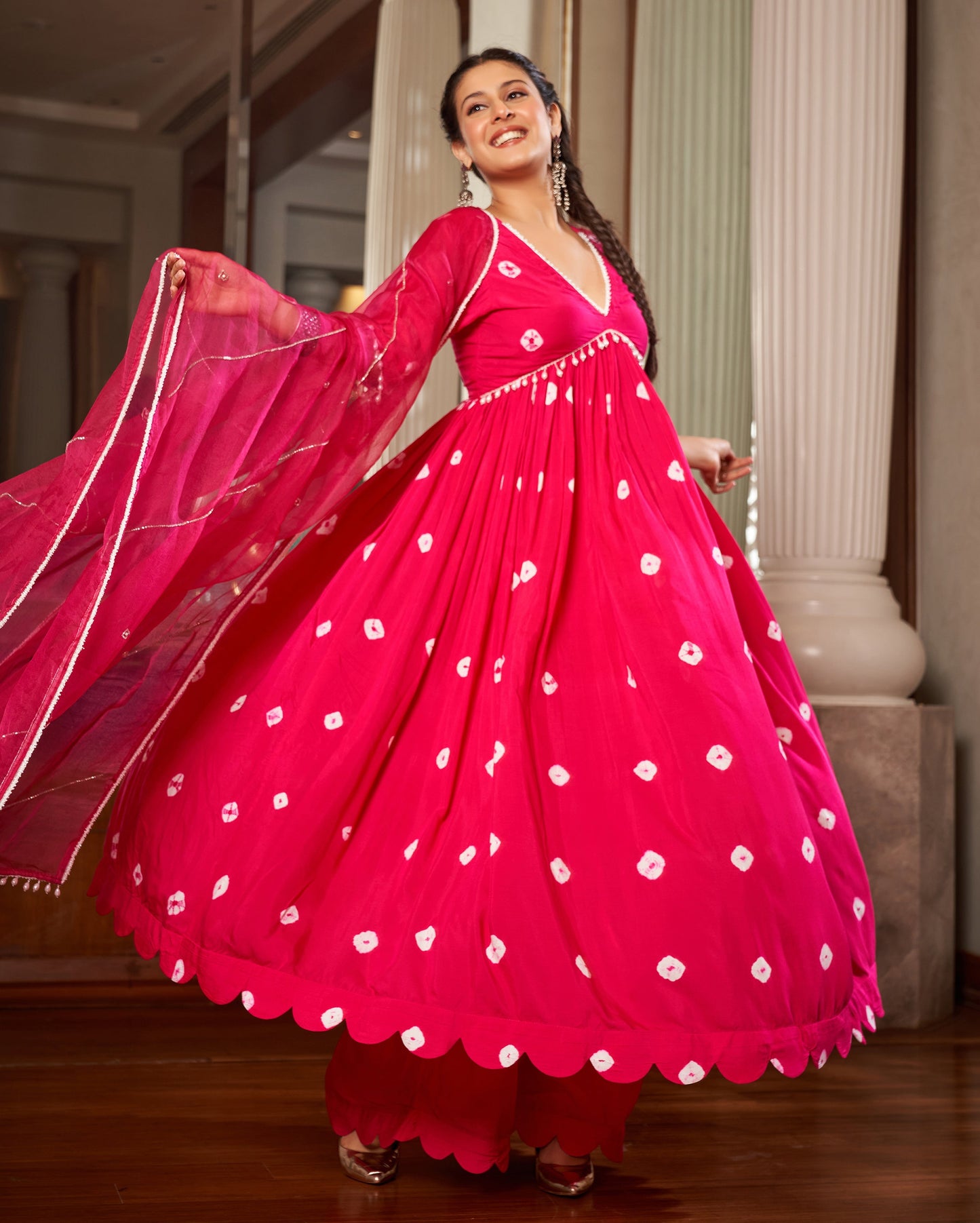 Mishika Pink Bandhani Silk Suit Set Quick Cart