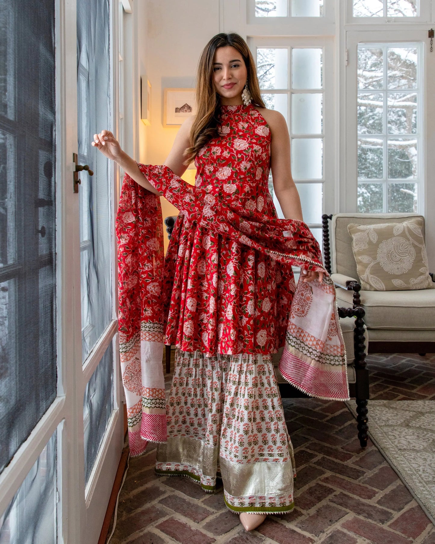 Red Finch Handblock Sharara Set My Store