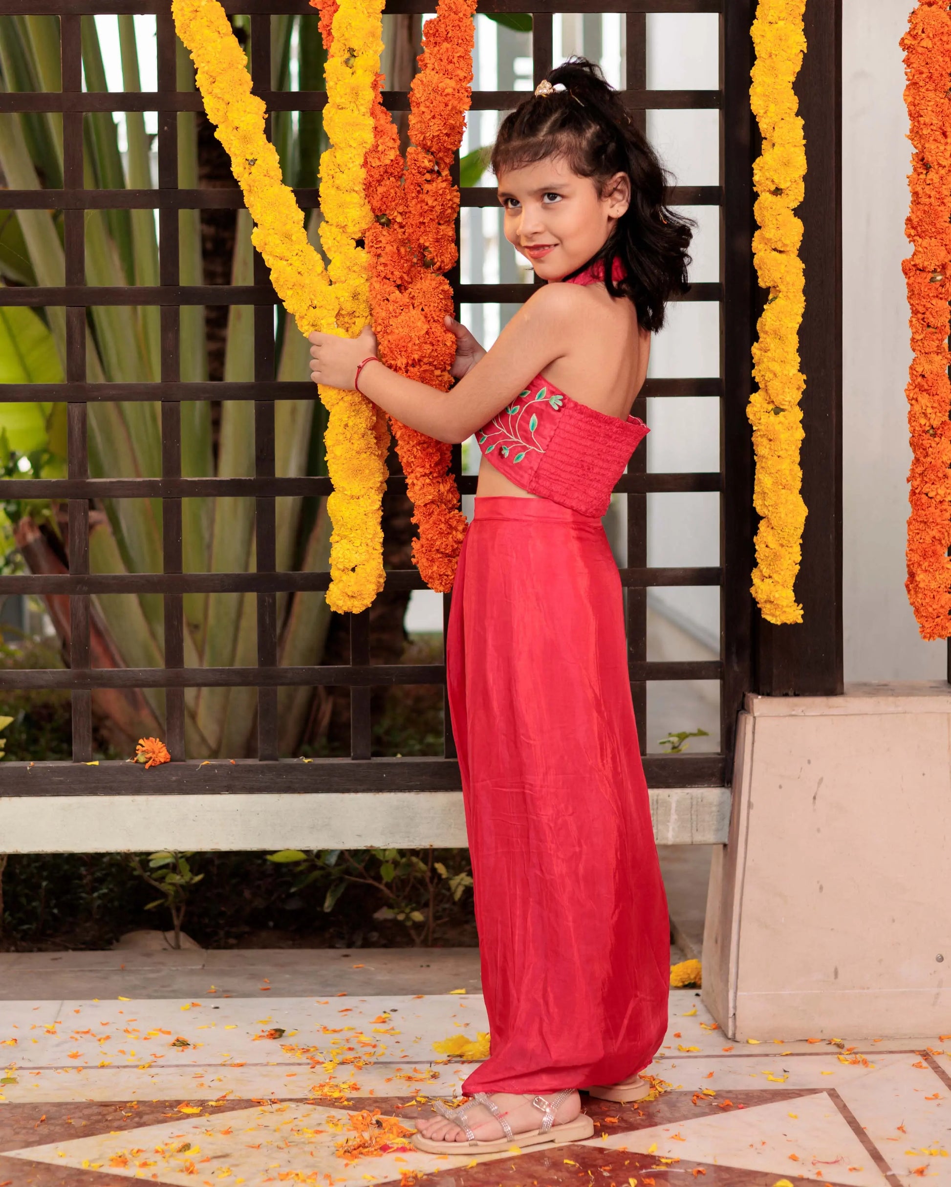 Blushing Bloom Red Silk Drape Skirt Coord Set My Store