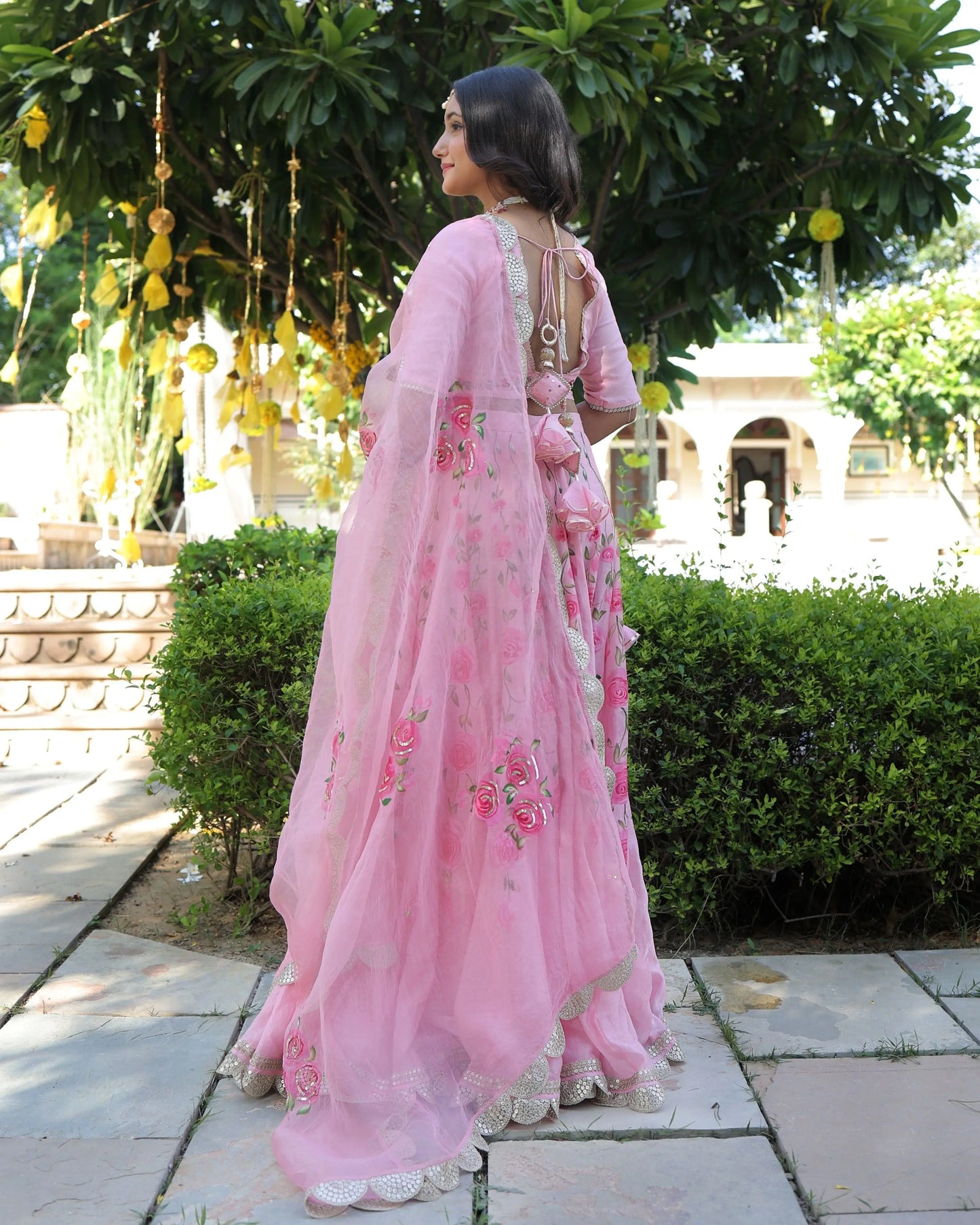Dewberry Pink Handpainted Chanderi Lehenga Set My Store