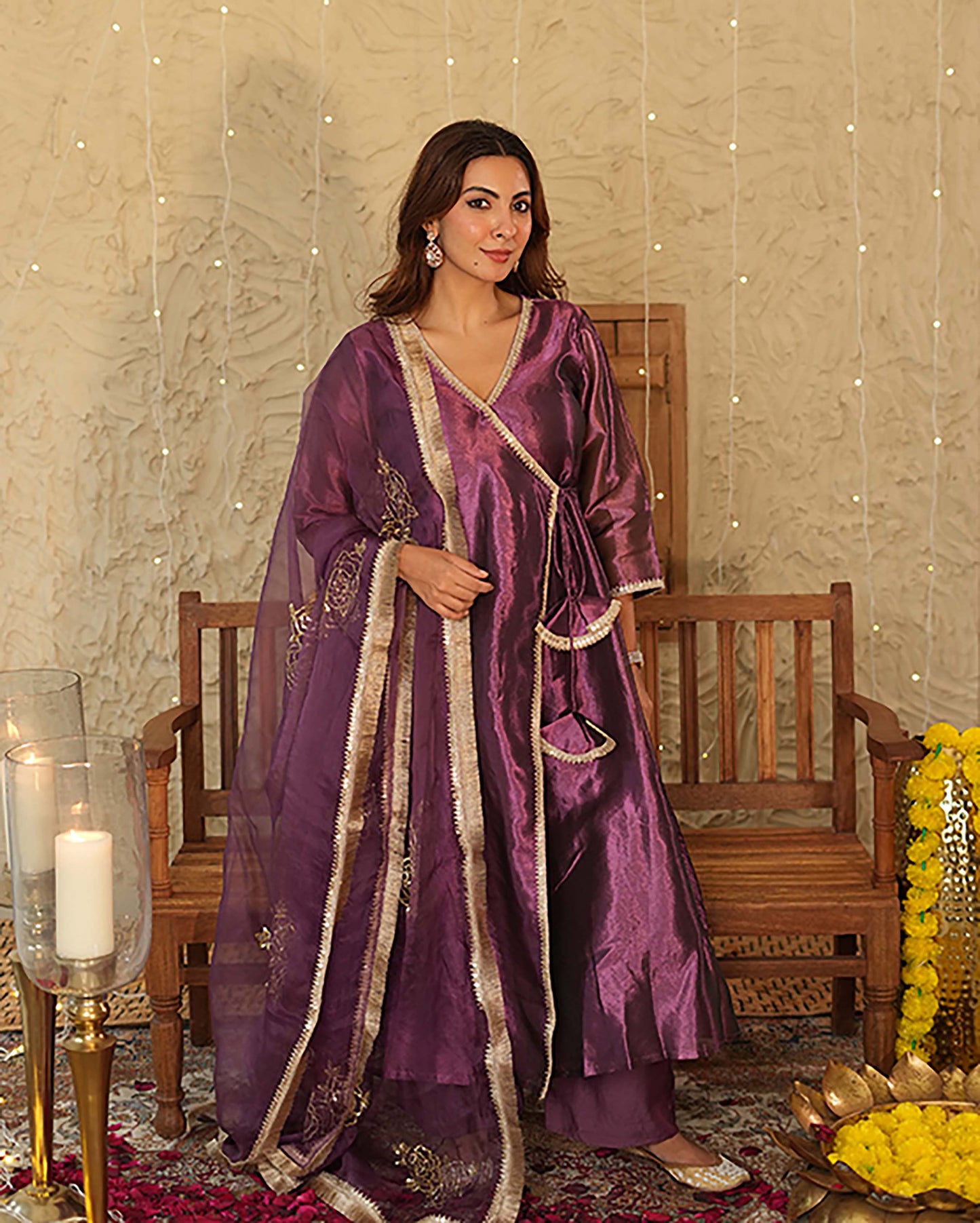 Jhilmil Purple Solid Tissue Suit Set Quick Cart