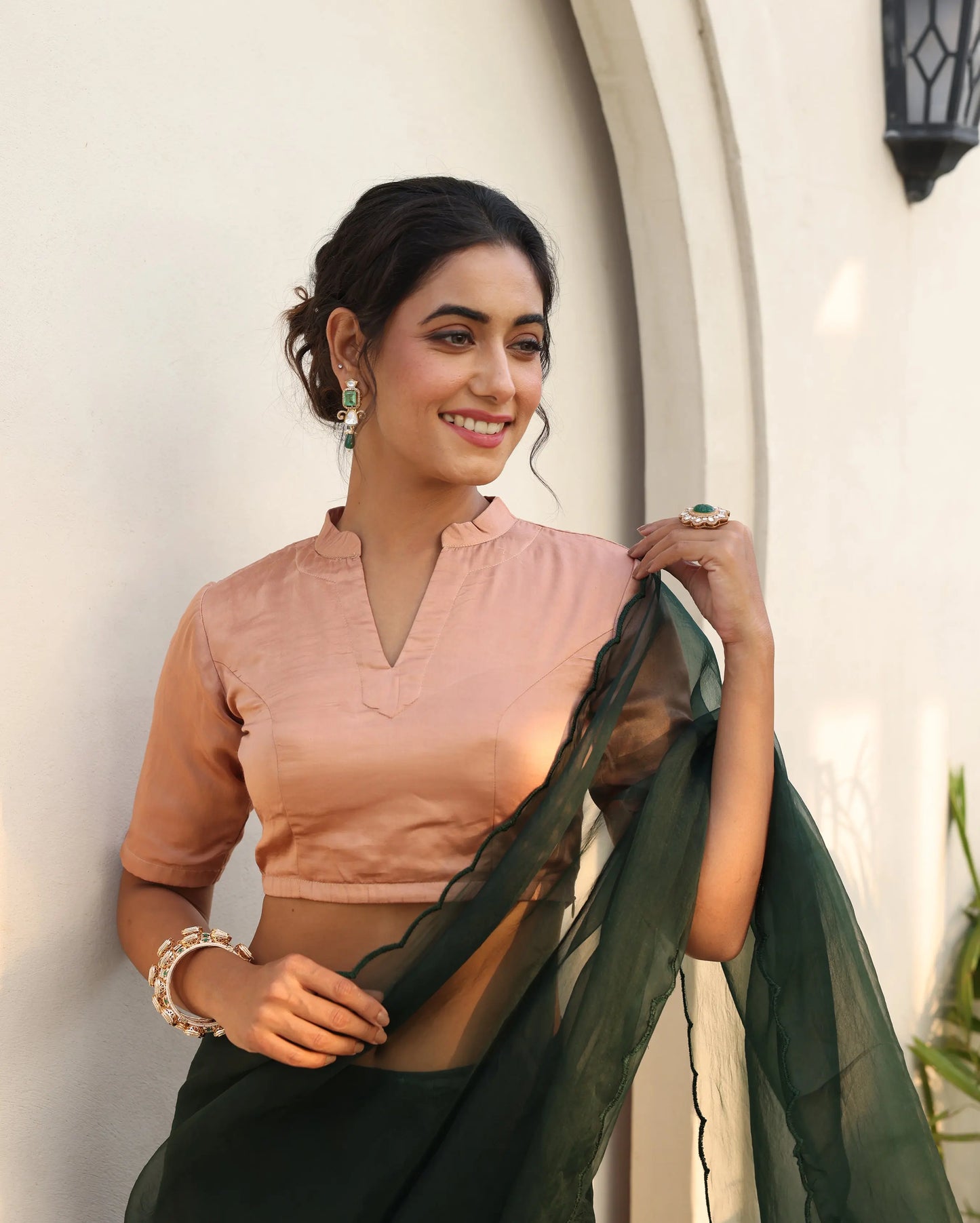 Sharvya Nude Brown Satin Blouse My Store