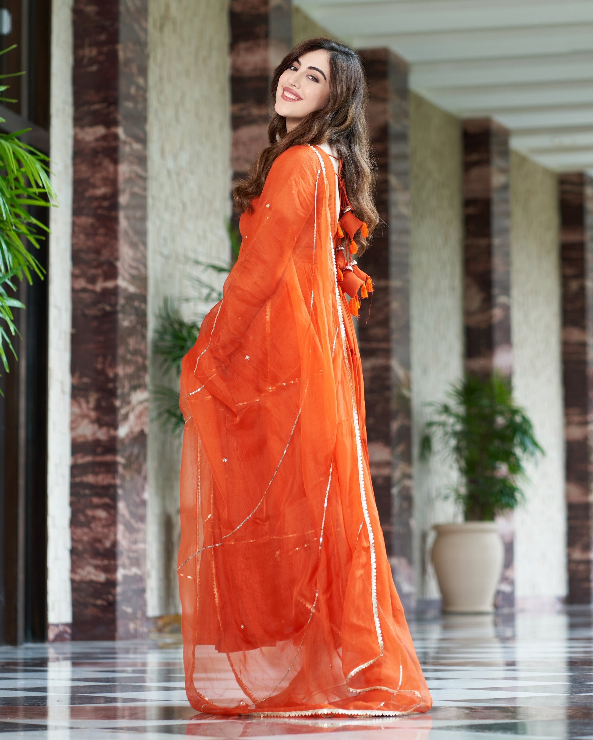 Rachna Orange Embroidered Georgette Suit Set Quick Cart