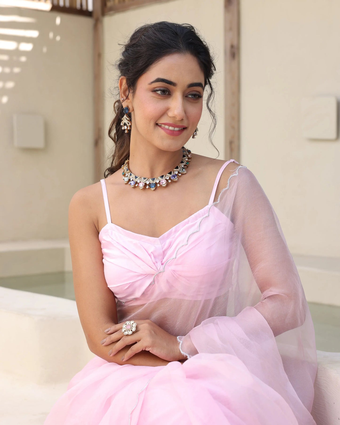 Saanjh Pink Satin Blouse My Store