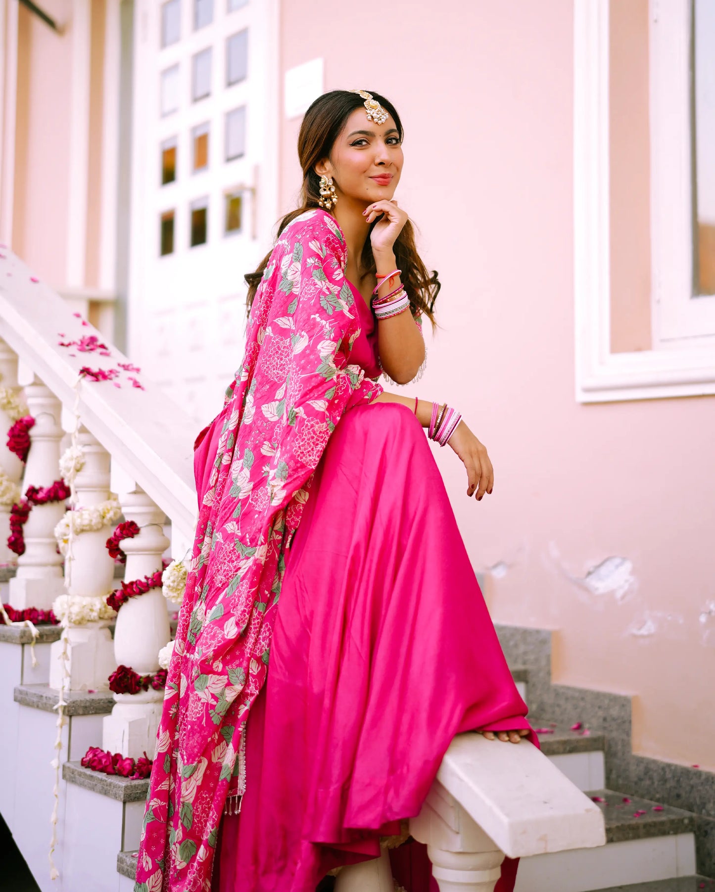 Malti Pink Printed Chinon Lehenga Set My Store