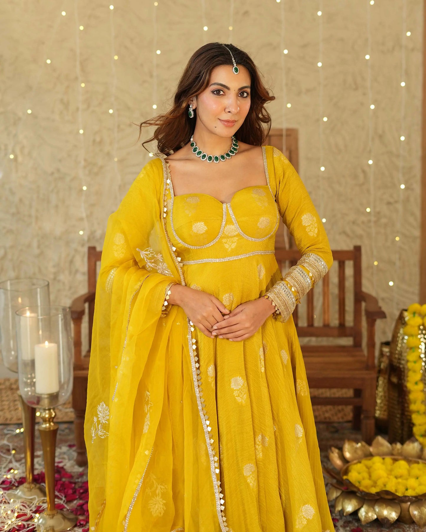Nikhaar Mustard Jacquard Suit Set My Store