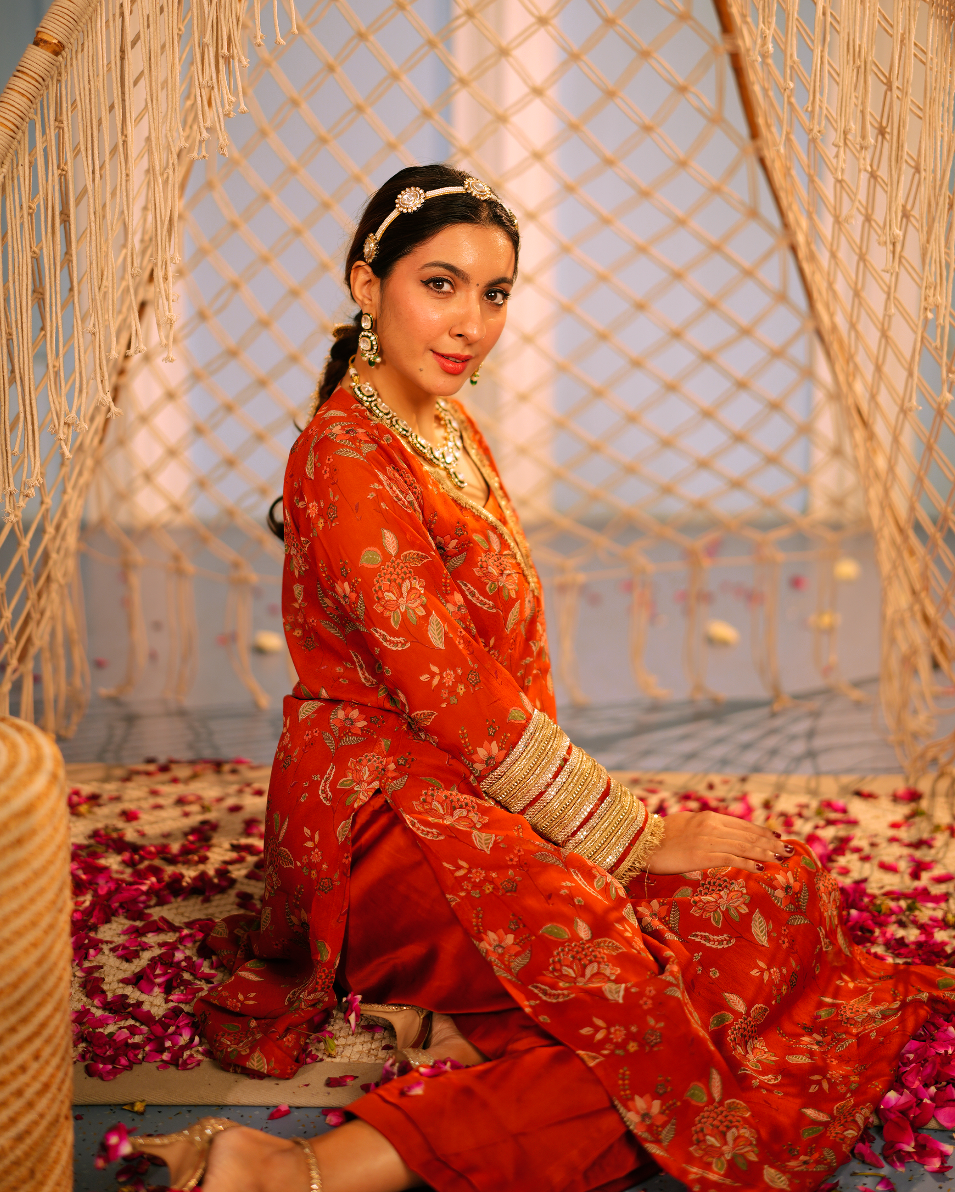 Veda Orange Printed Georgette Kurta Set My Store