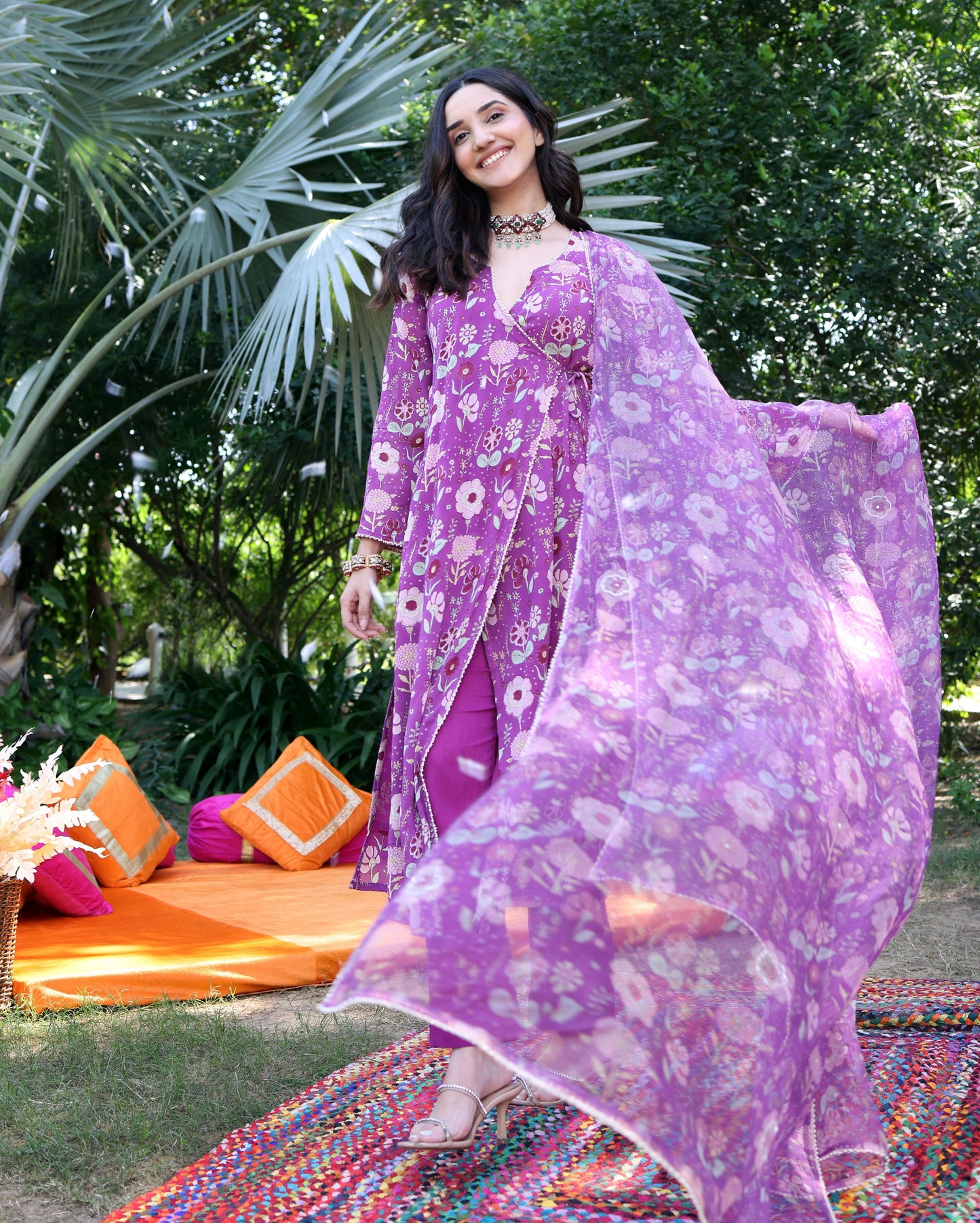 Iris Bloom Purple Printed Georgette Suit Set Quick Cart