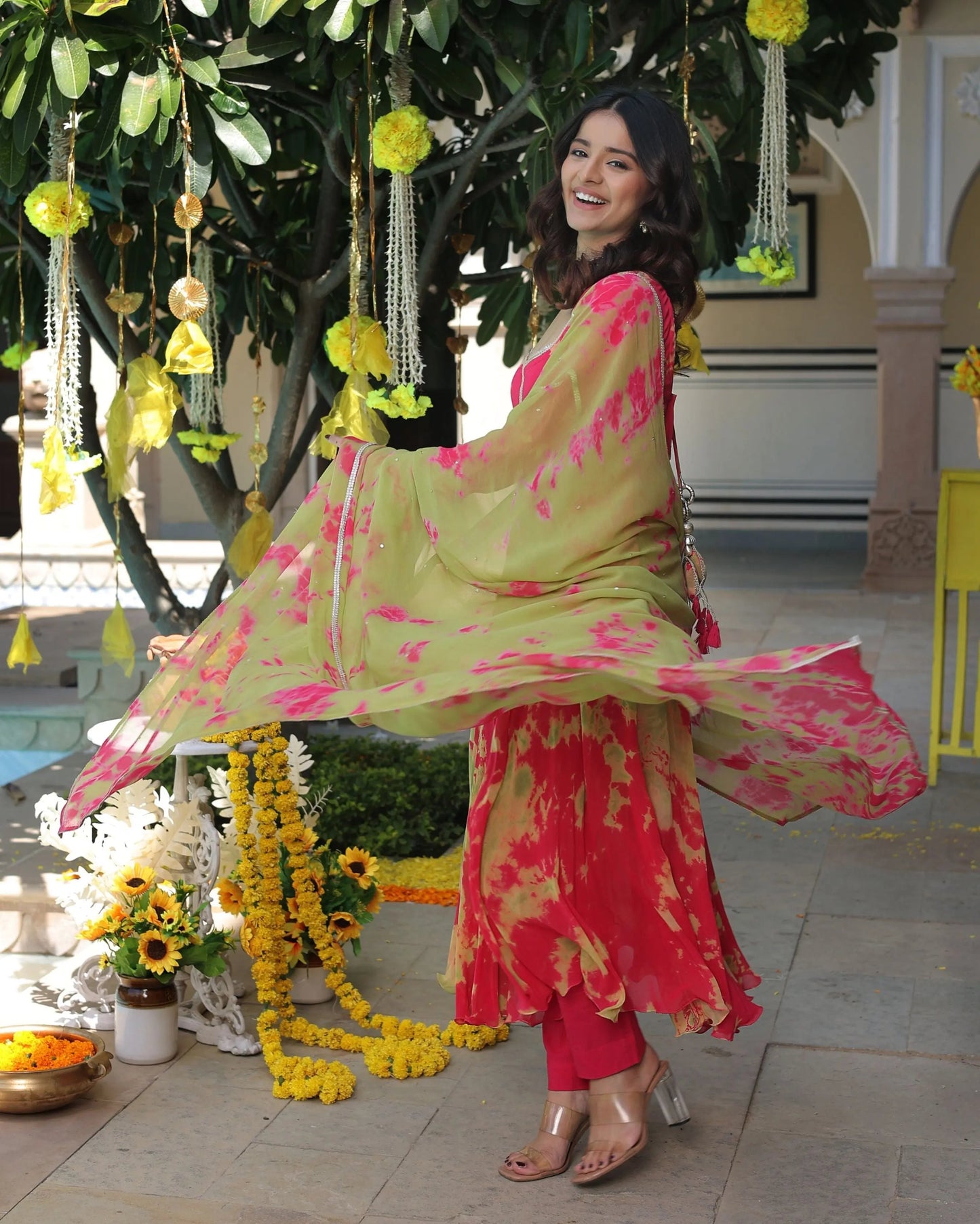 Kairavi Pink Green Tie Dye Georgette Suit Set My Store