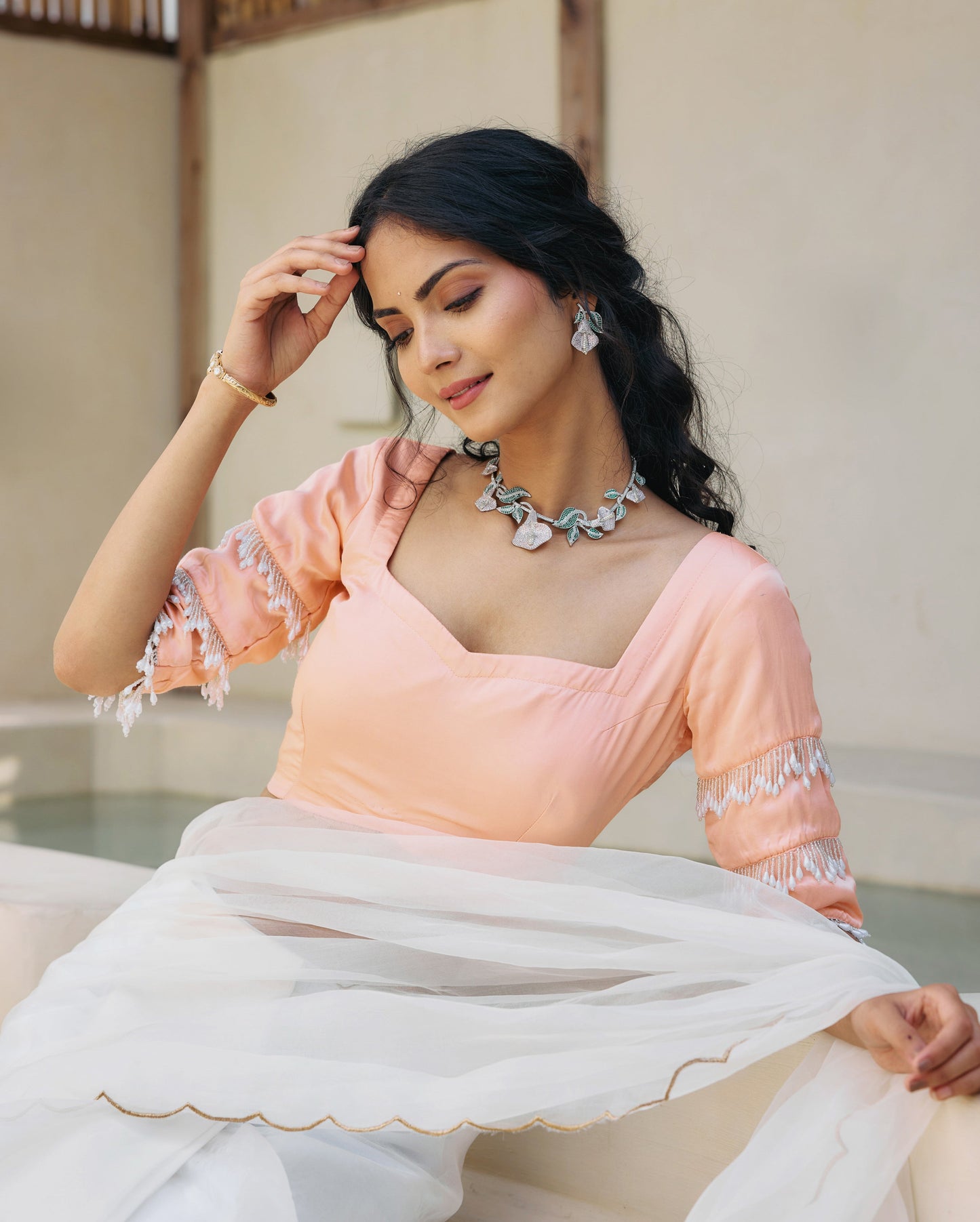 Breezy Belle Peach Satin Blouse My Store