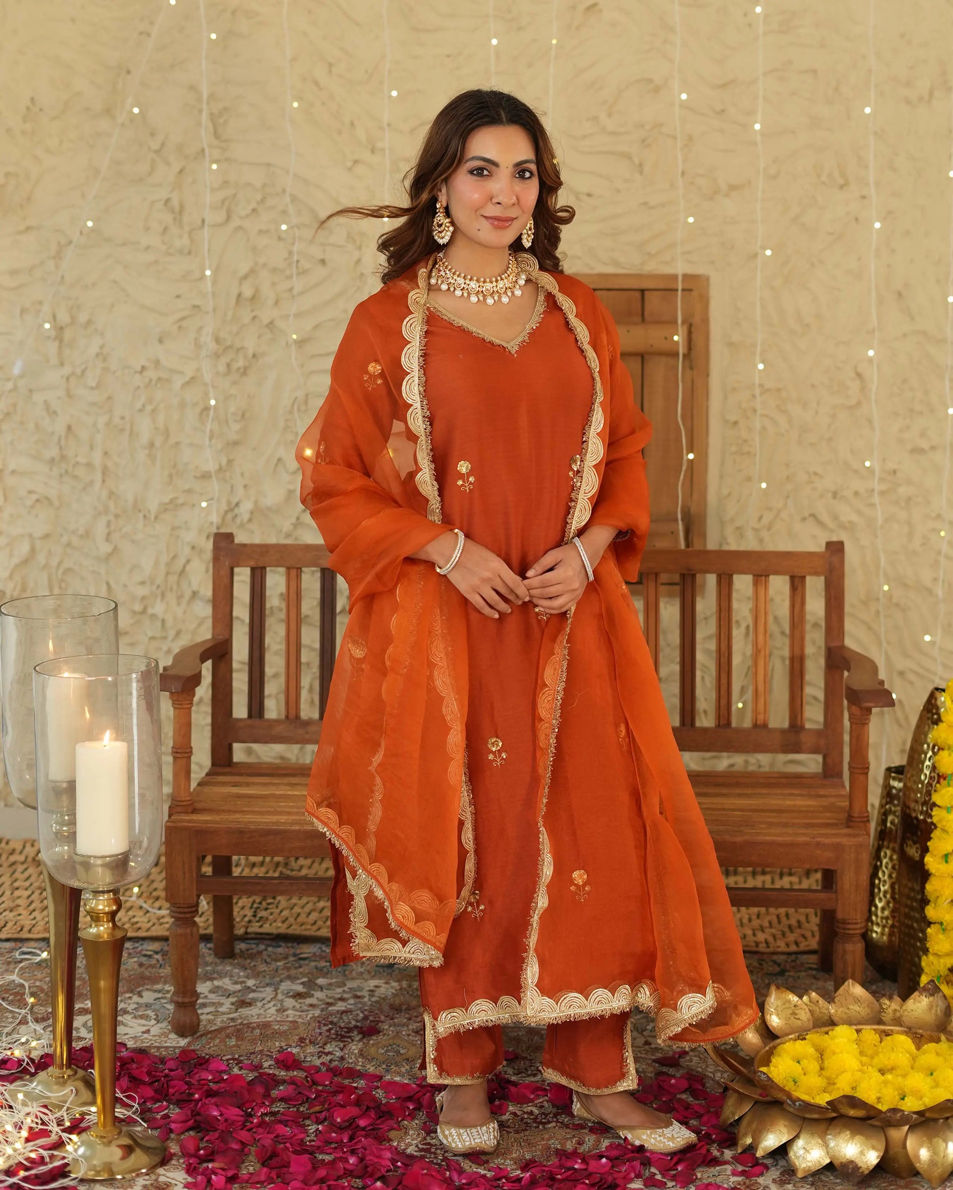 Roshni Orange Embroidered Chanderi Suit Set My Store