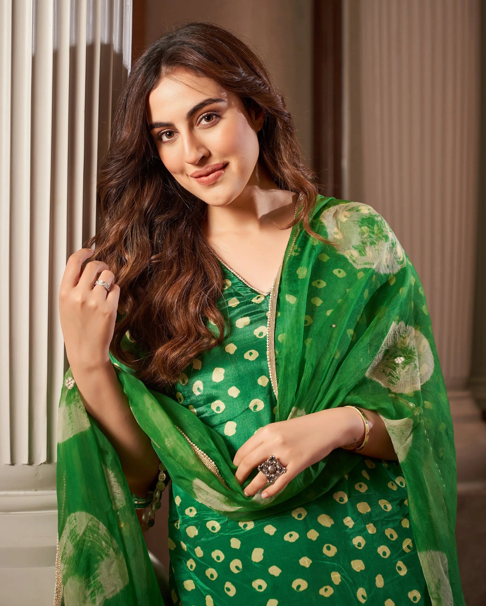 Raksika Green Bandhani Silk Suit Set My Store