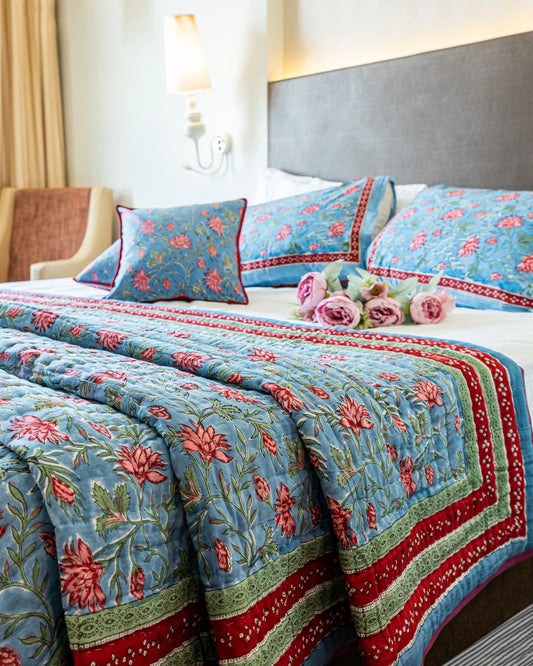 True Blue Handblock Printed Cotton Quilt My Store