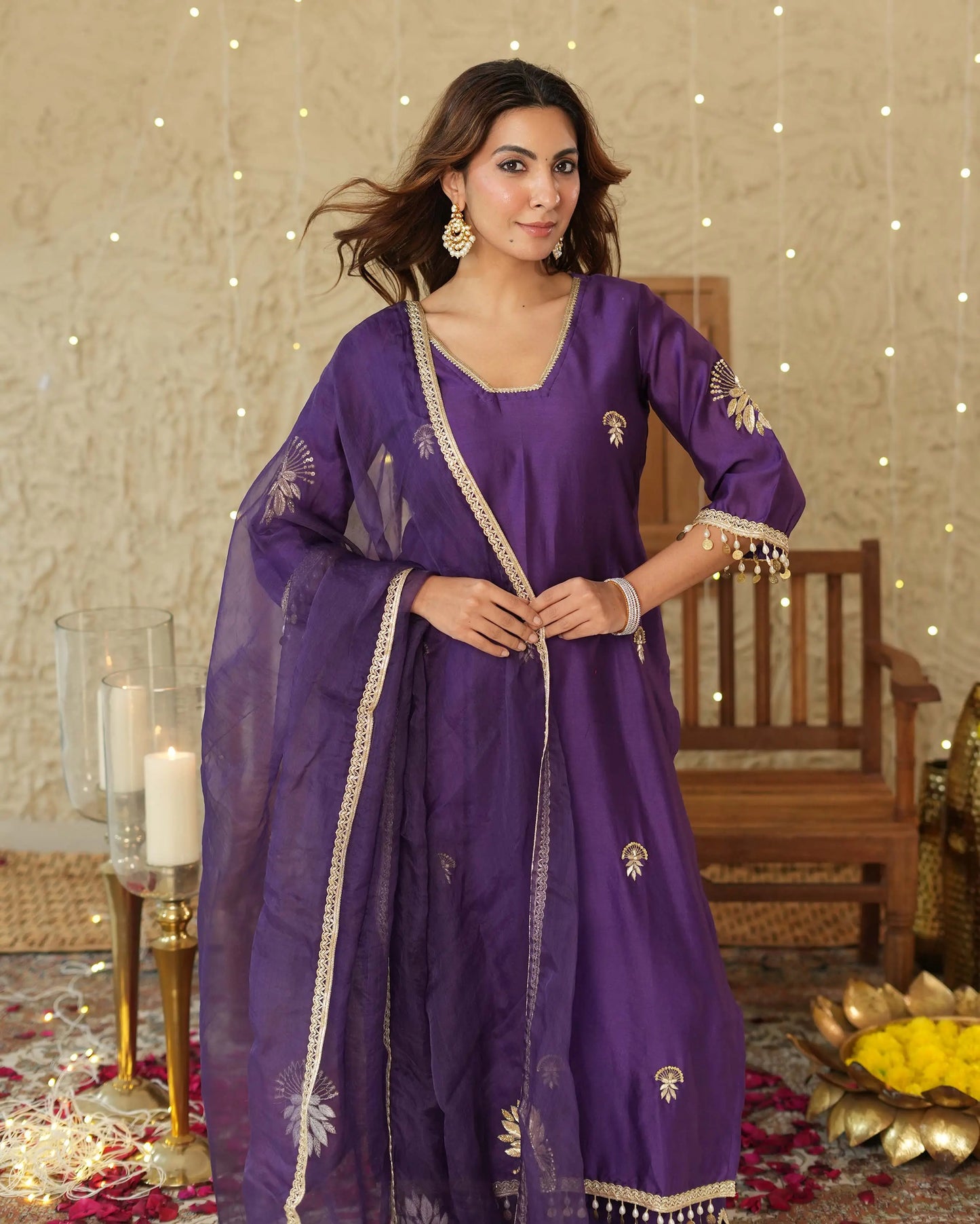 Swarna Purple Embroidered Chanderi Suit Set My Store