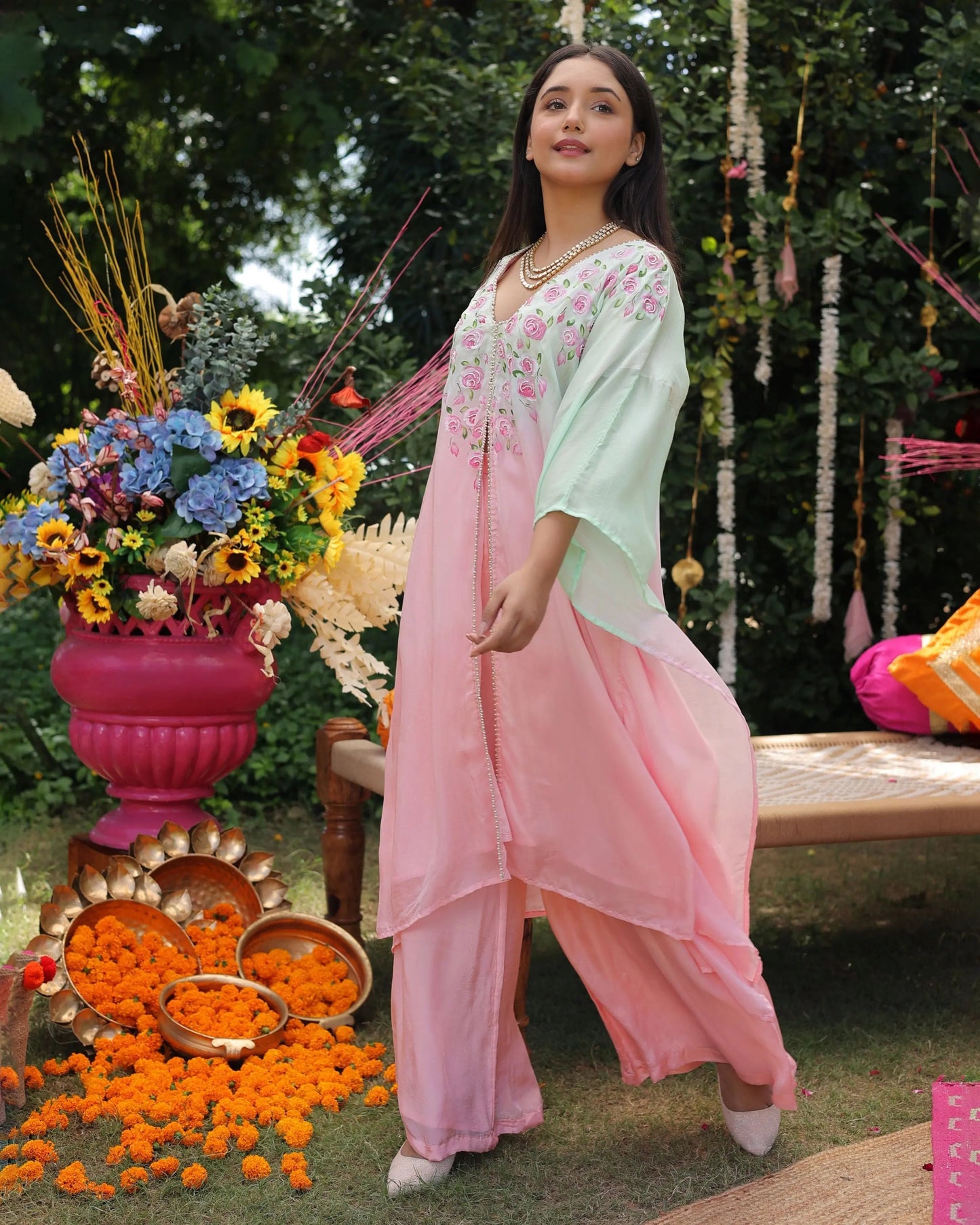 Mint Breeze Ombre Silk Coord Set My Store