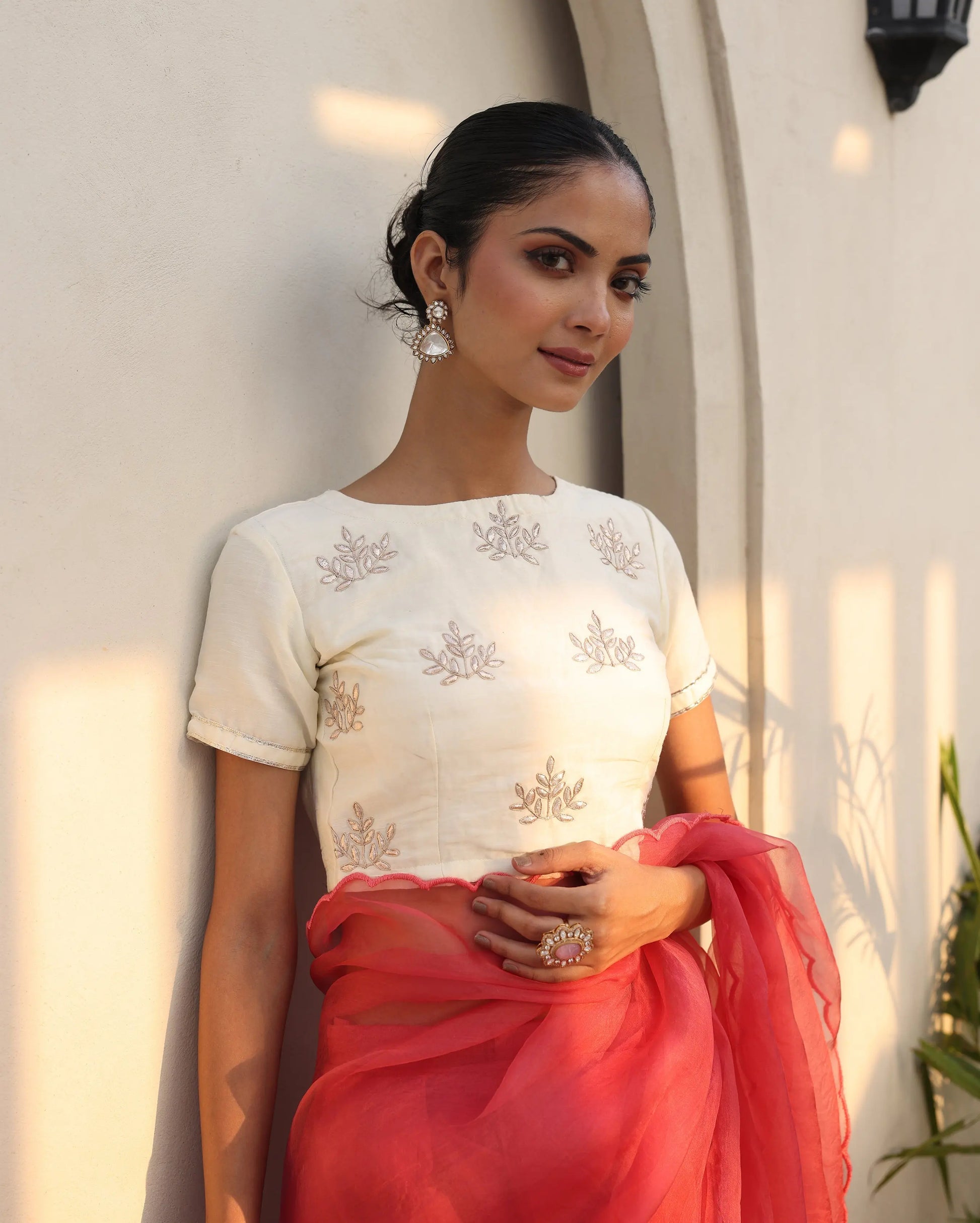 Tara White Chanderi Gotapatti Blouse My Store