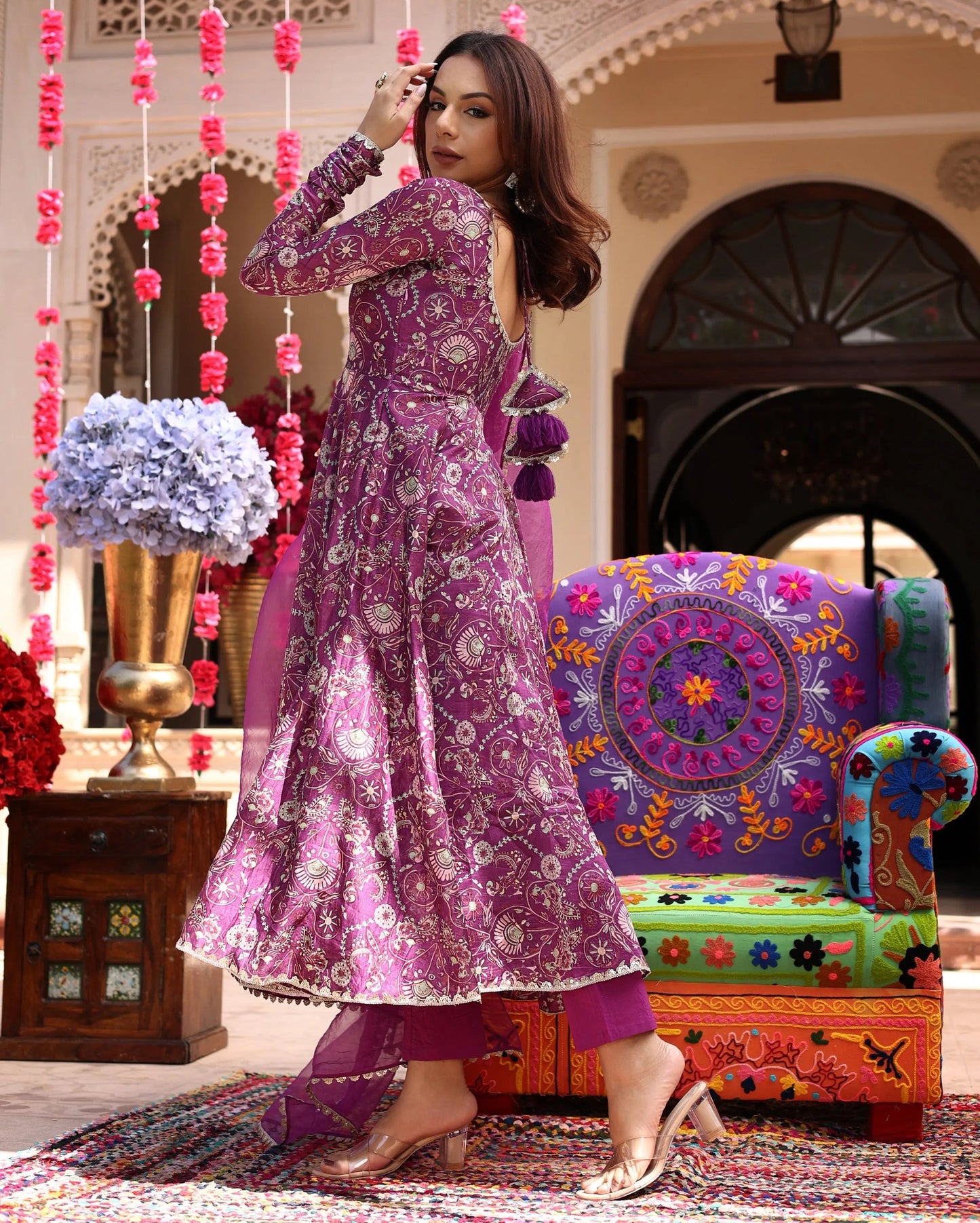 Floral Lavender Hues Printed Chanderi Suit Set My Store