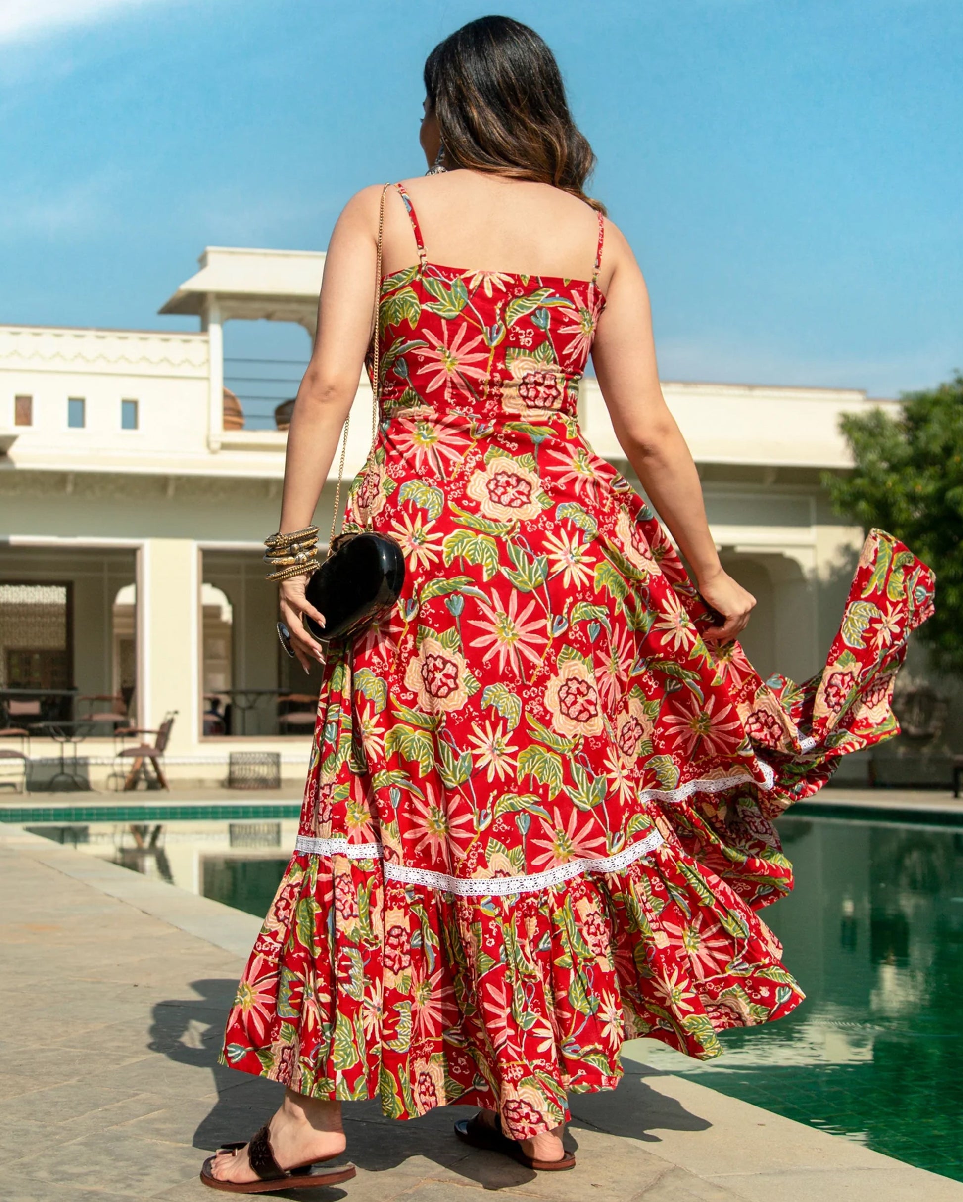 MAPLE RED HANDBLOCK COTTON DRESS My Store