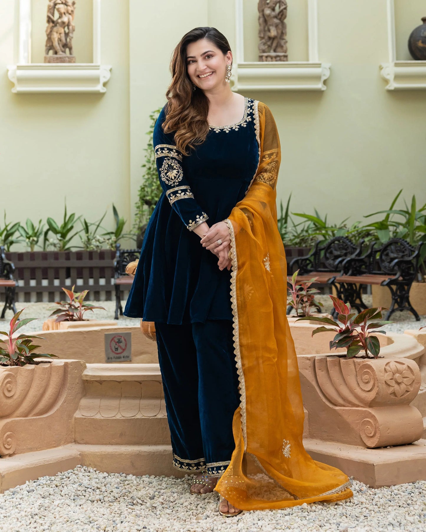 Khizani Teal Blue Embroidered Velvet Suit Set My Store