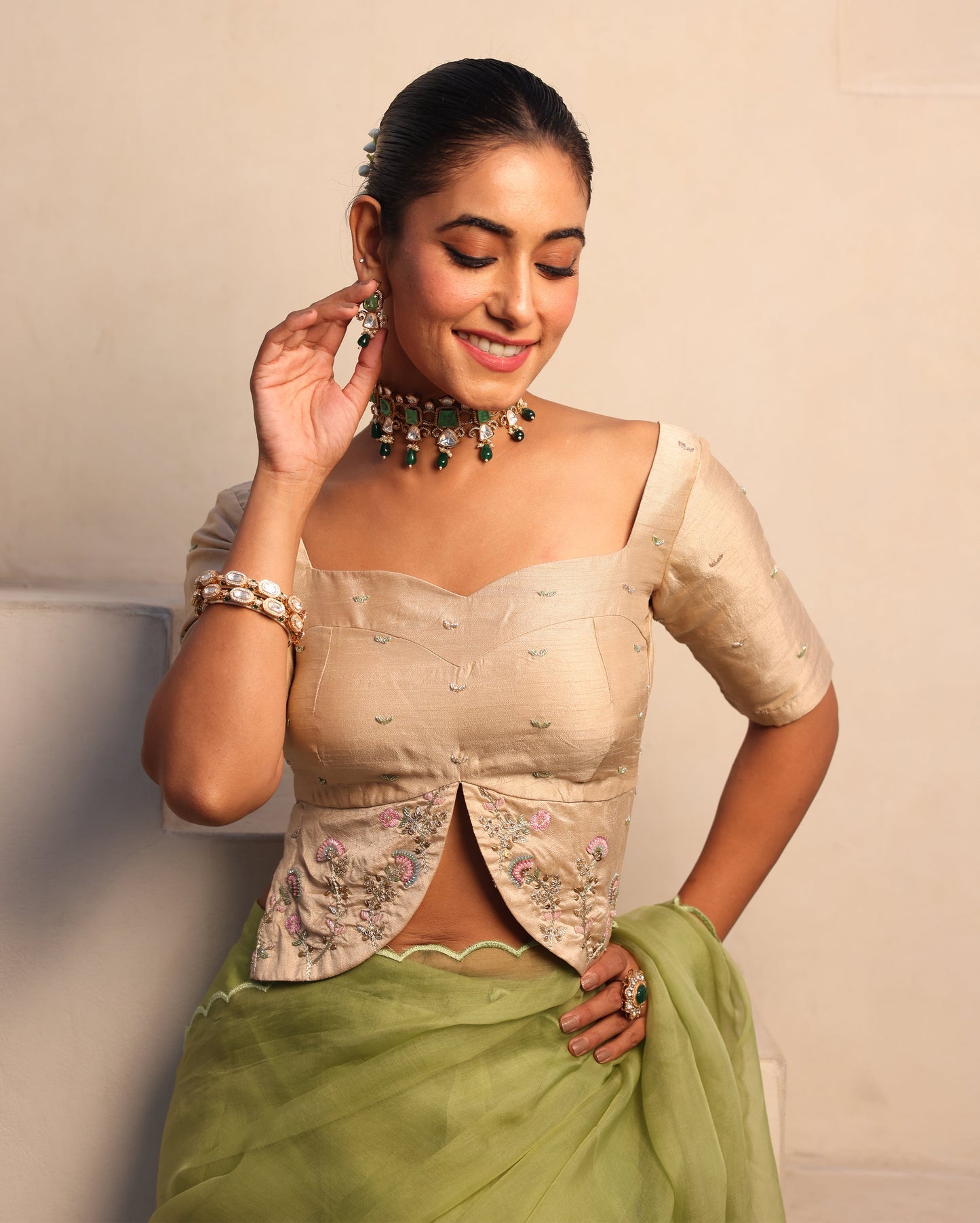 Gulabo Ivory Silk Embroidered Blouse My Store