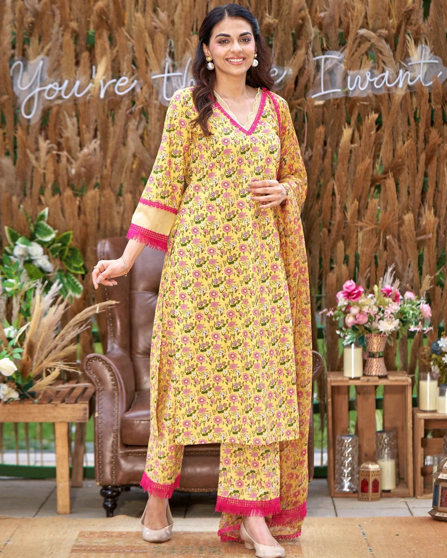 Flora Yellow Printed Cotton Suit Set My Store