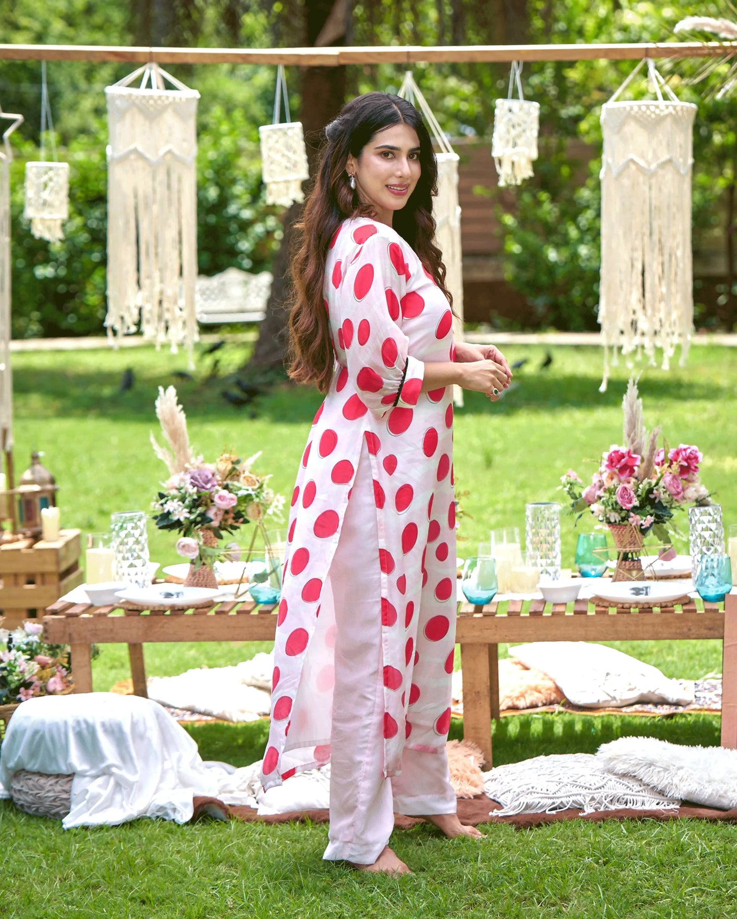 Nainika White Printed Silk Kurta Set My Store