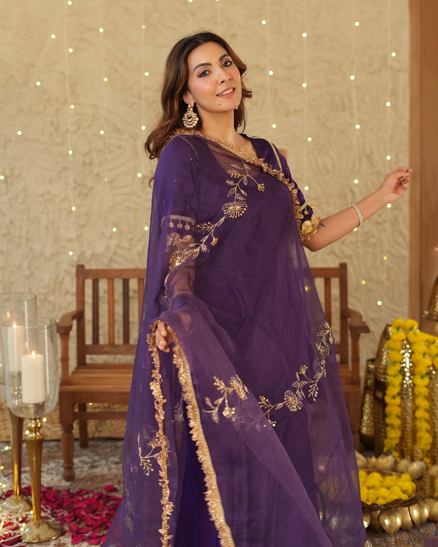 Ujwal Purple Solid Satin Sharara Set Quick Cart