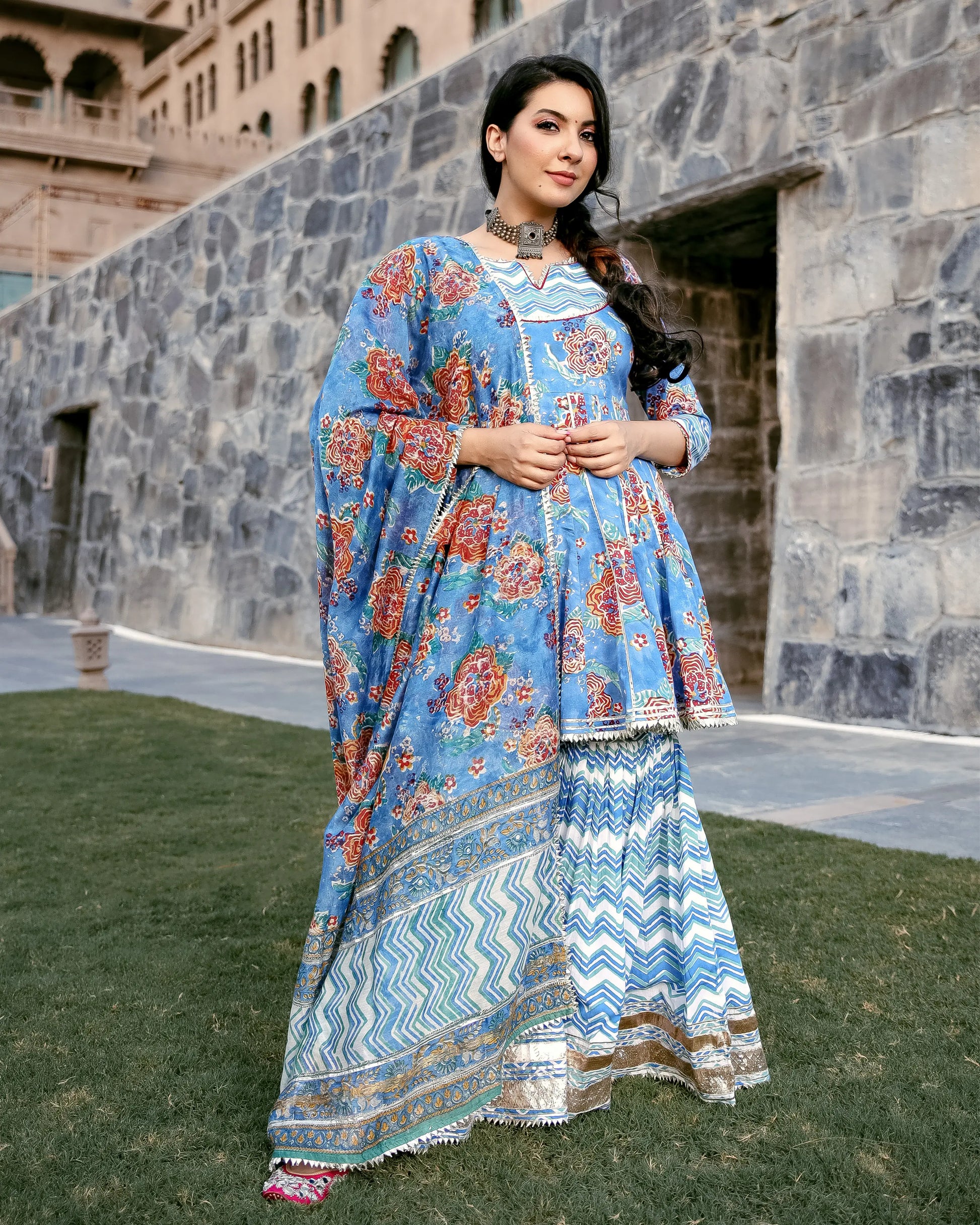 Rain Flower Handblock Gota Sharara Set My Store