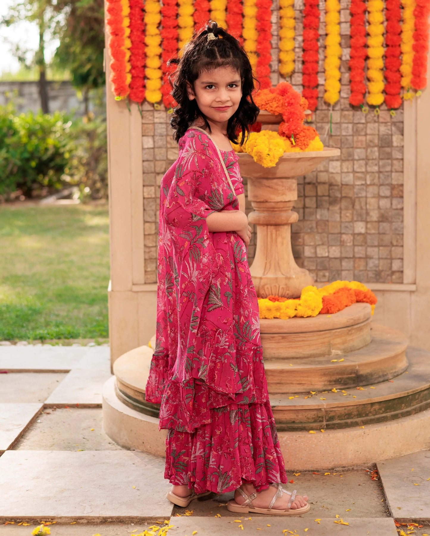 Puddle Petals Pink Georgette Cape Sharara Set My Store