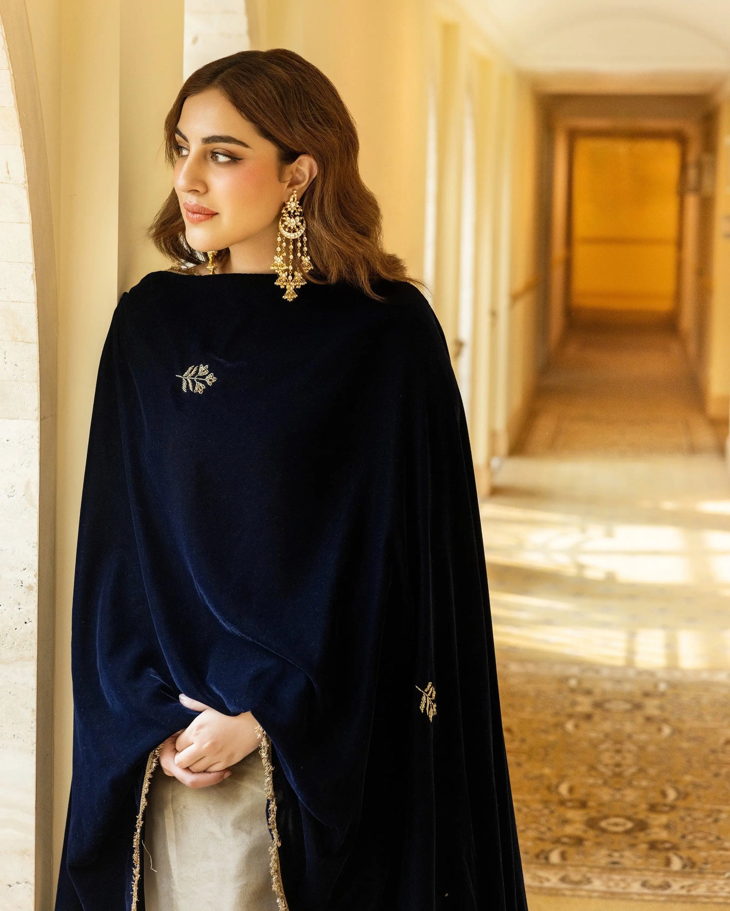 Badshahi Navy Solid Velvet Shawl My Store