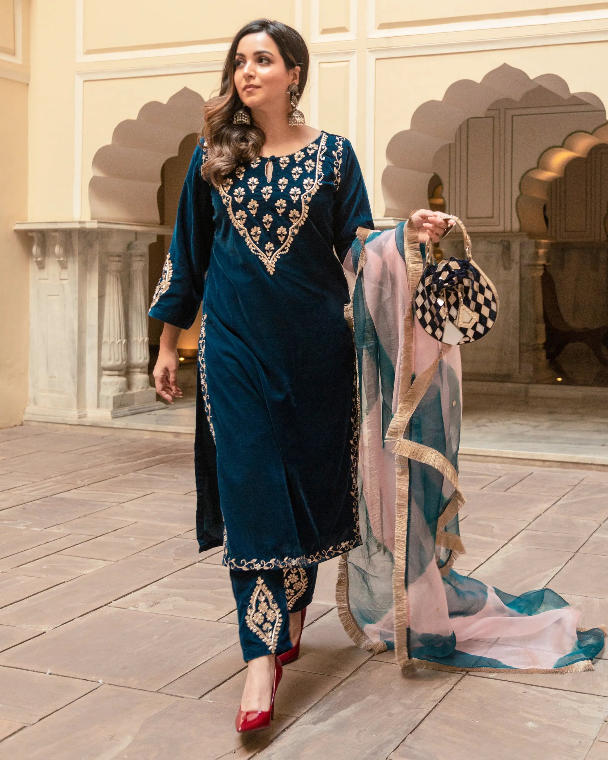 Vintage Blue Velvet Handcrafted Suit Set My Store