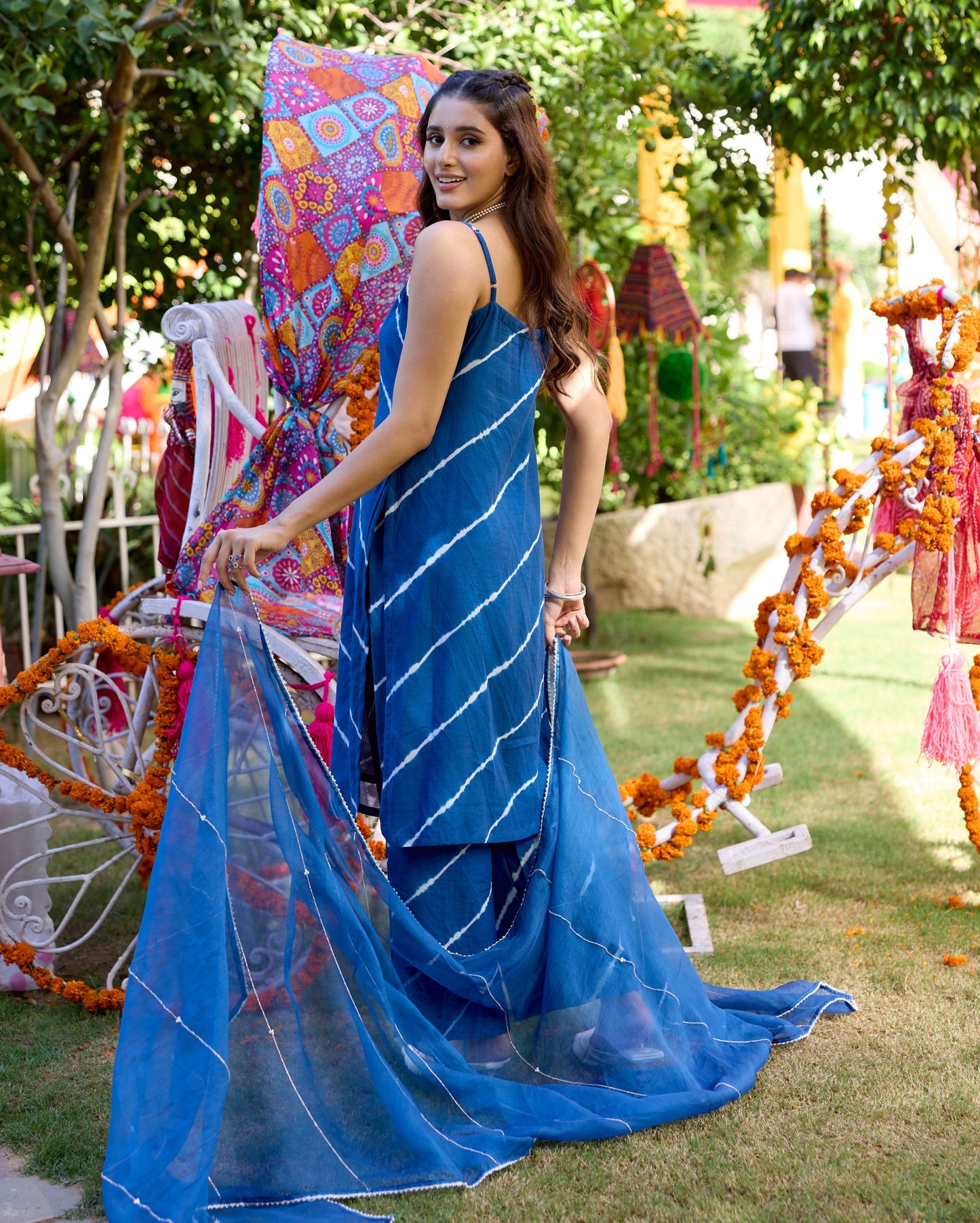 Sneh Blue Leheriya Cotton Suit Set My Store